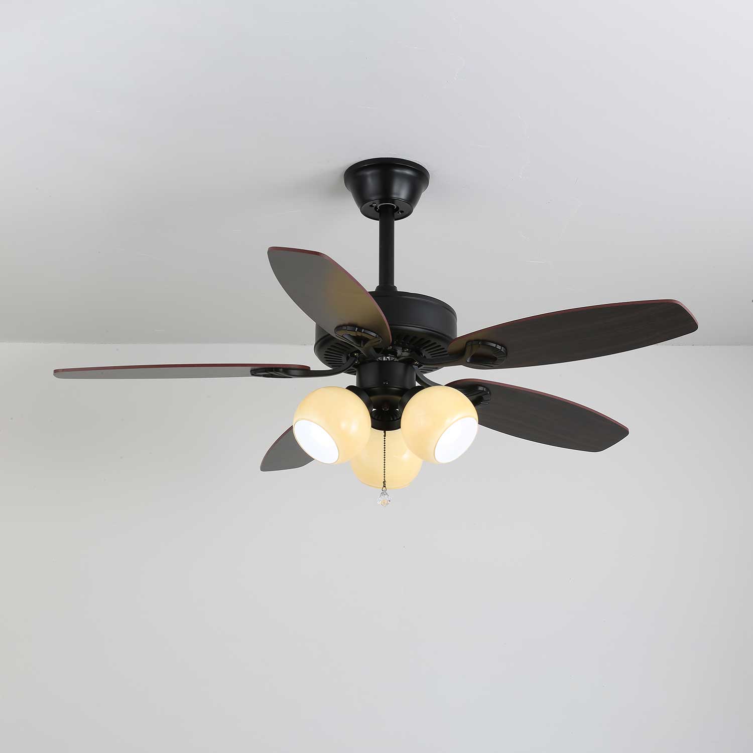 Plafonnier Ventilateur Calviera en Bois et Verre Vintage, Modèle E