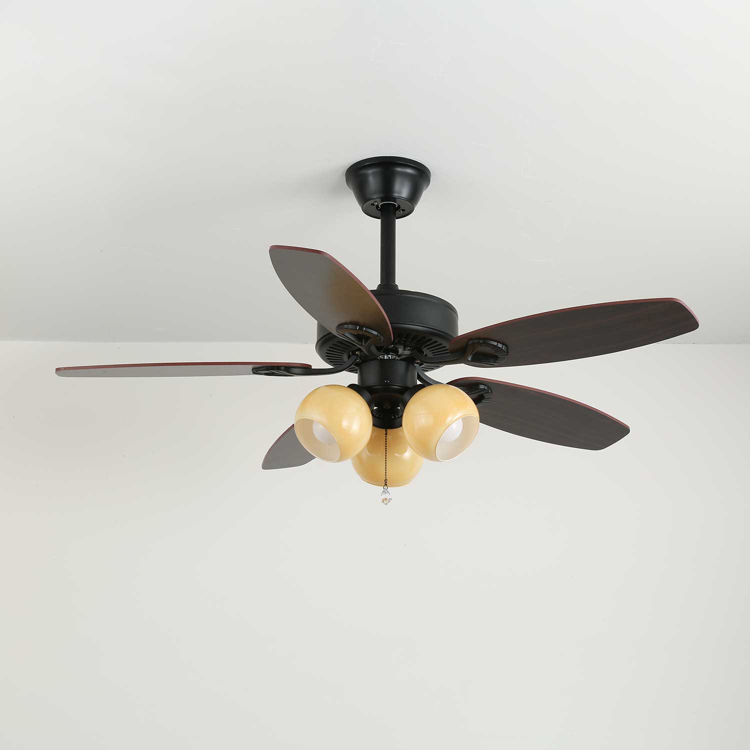Plafonnier Ventilateur Calviera en Bois et Verre Vintage, Modèle F