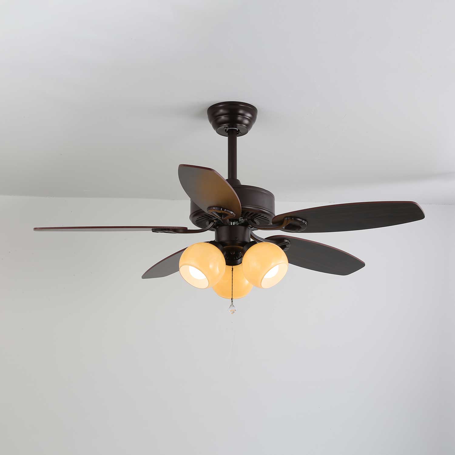 Plafonnier Ventilateur Calviera en Bois et Verre Vintage, avec lumière chaude