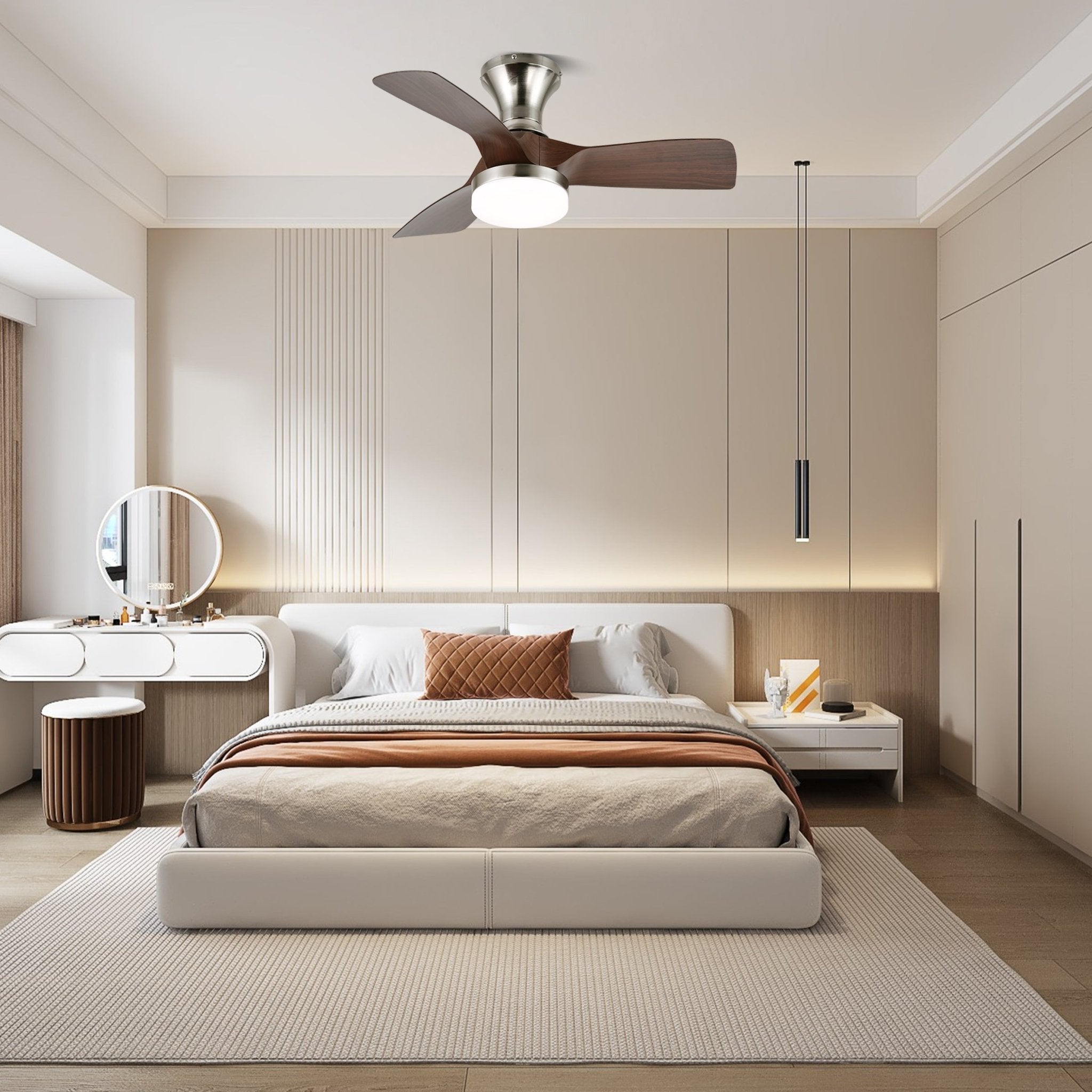 Plafonnier Ventilateur Mirella Argent et Bois, vue du modèle B