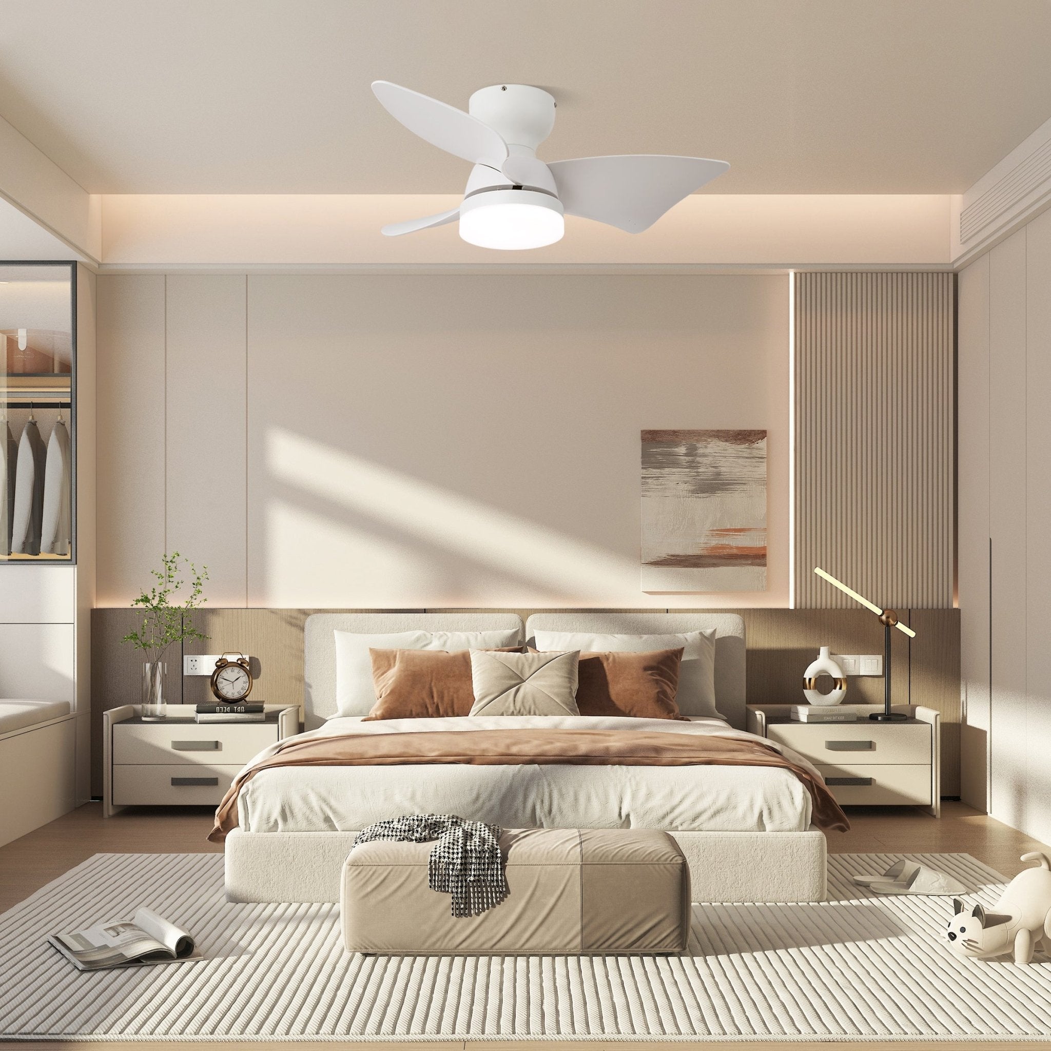 Plafonnier Ventilateur Mirella Argent et Bois, vue du modèle C