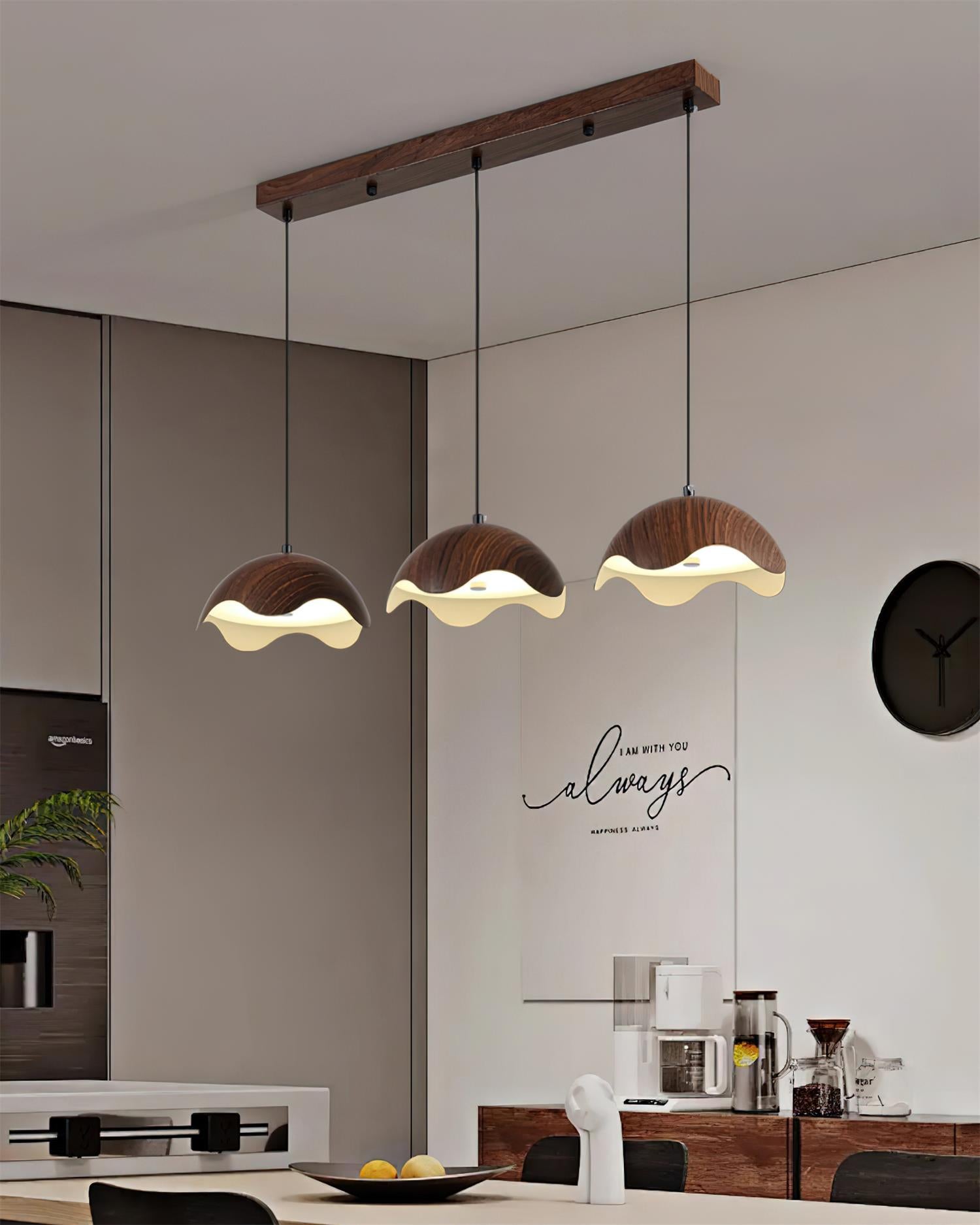 Pendant Lamp Wood-Grain Shade Wave Ambient Minimalist - Letslighting