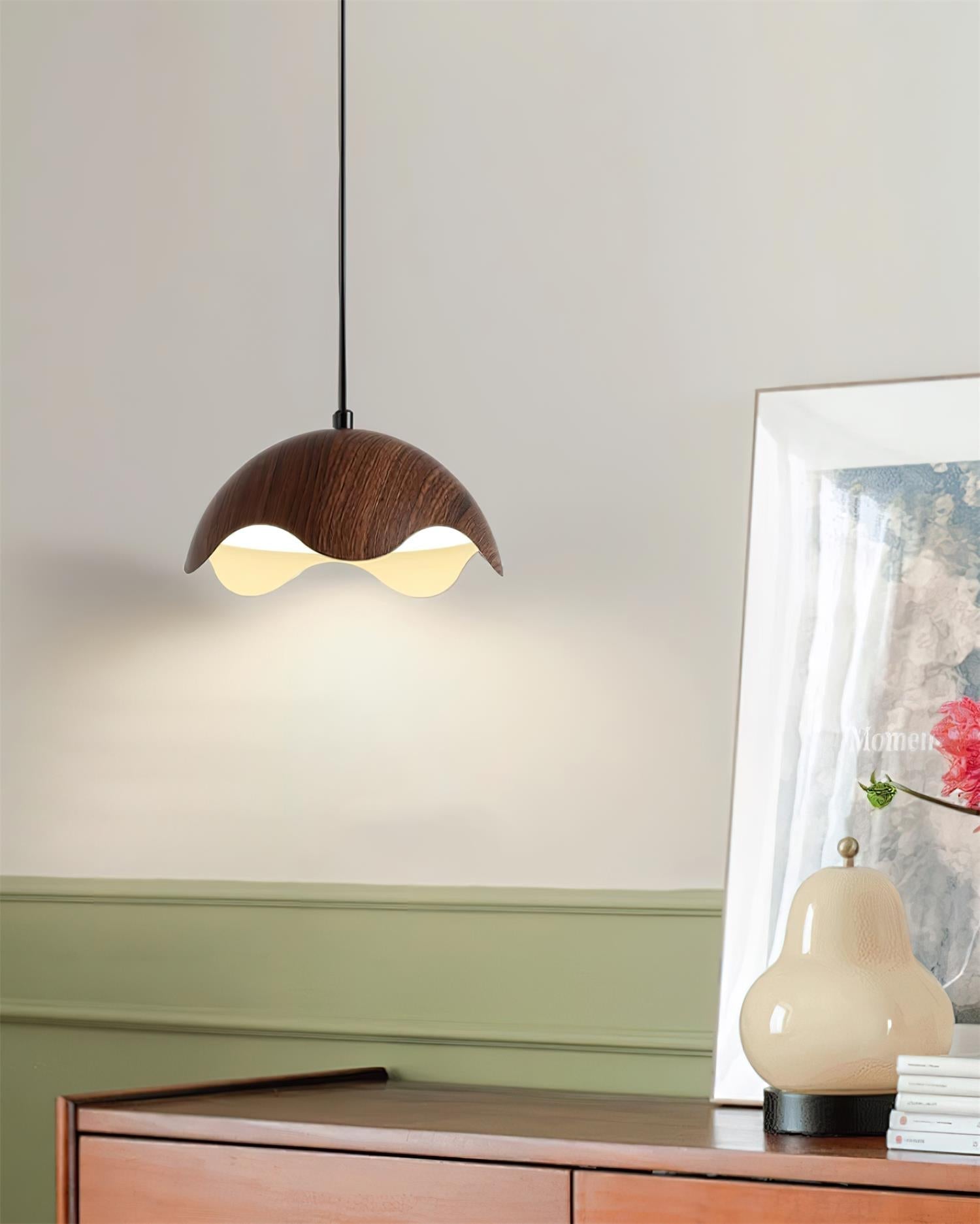 Pendant Lamp Wood-Grain Shade Wave Ambient Minimalist - Letslighting