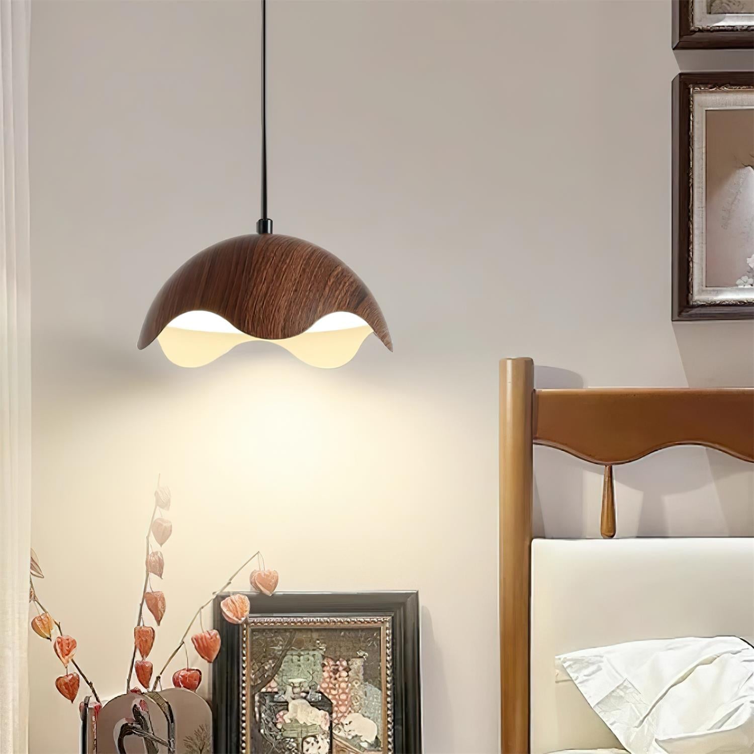 Pendant Lamp Wood-Grain Shade Wave Ambient Minimalist - Letslighting