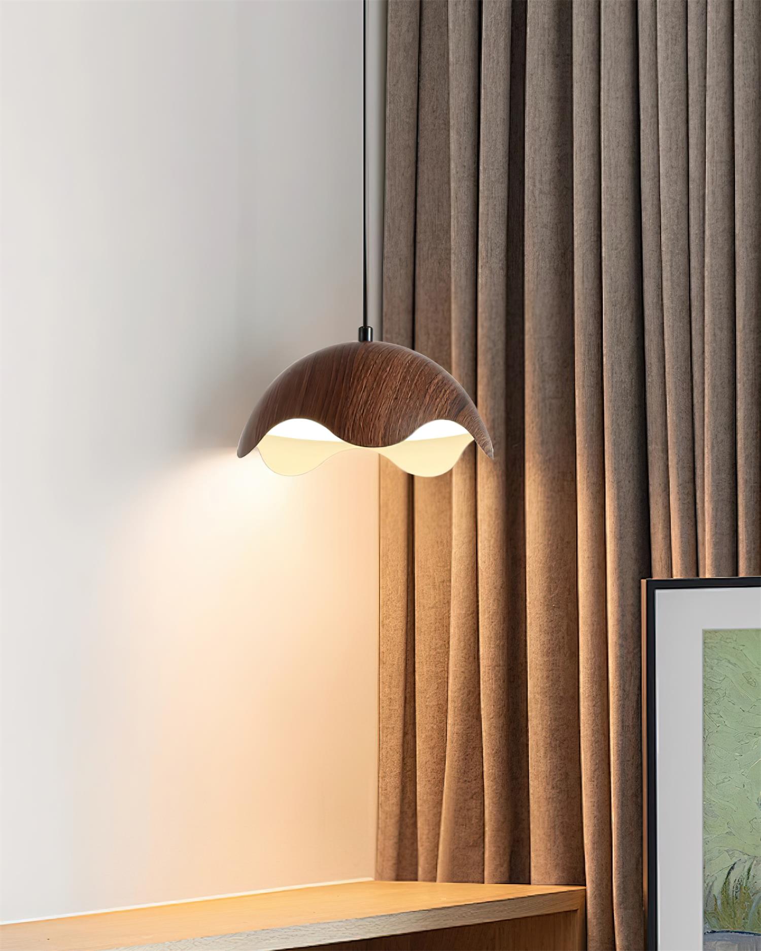 Pendant Lamp Wood-Grain Shade Wave Ambient Minimalist - Letslighting