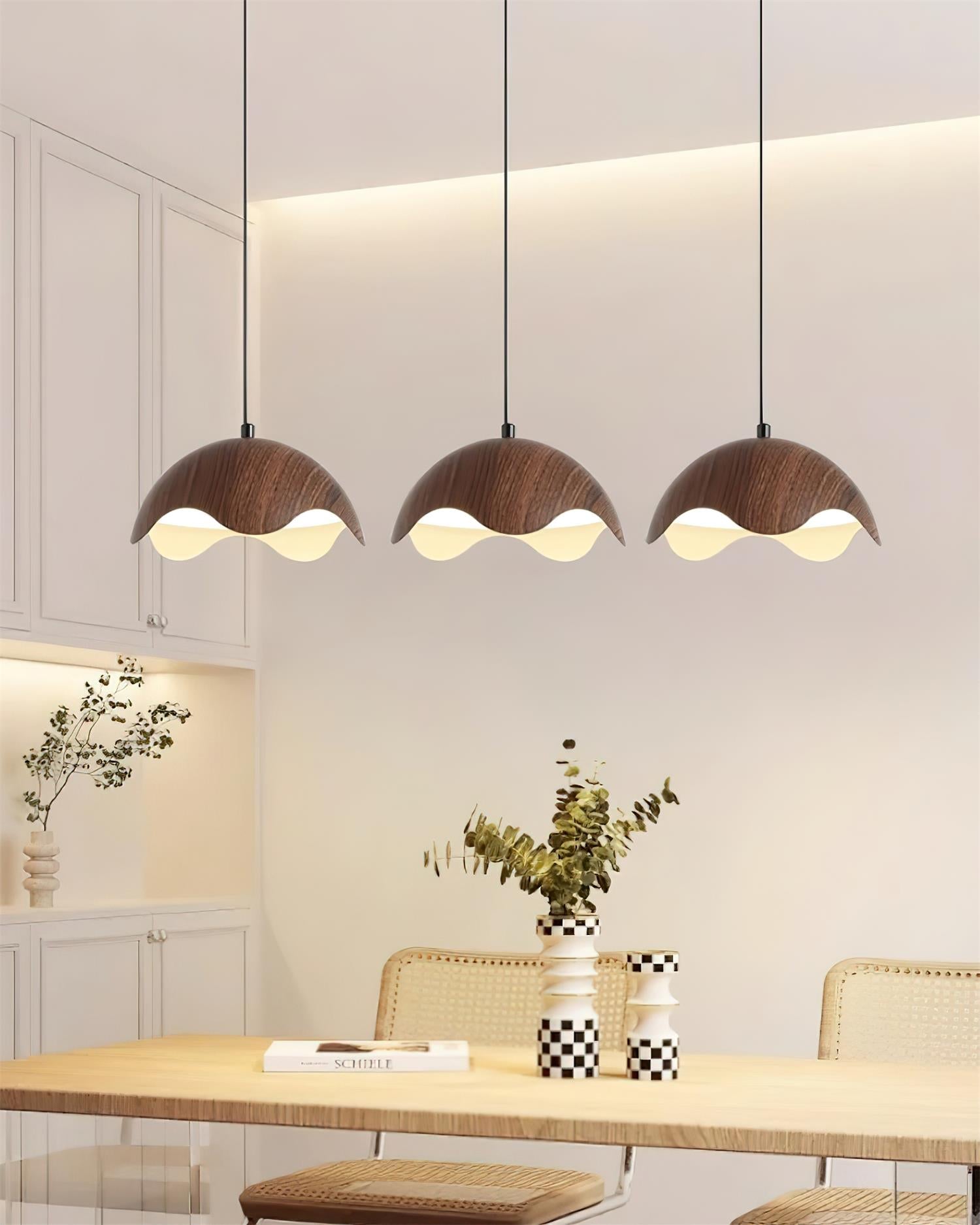 Pendant Lamp Wood-Grain Shade Wave Ambient Minimalist - Letslighting