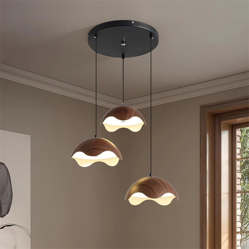 Pendant Lamp Wood-Grain Shade Wave Ambient Minimalist - Letslighting