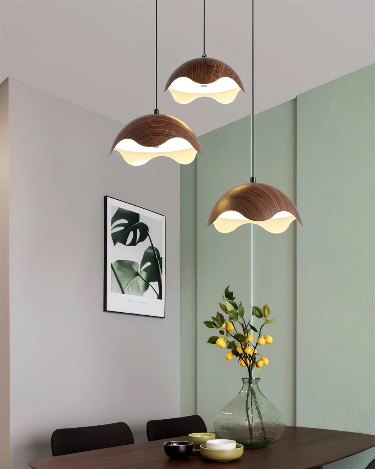 Pendant Lamp Wood-Grain Shade Wave Ambient Minimalist - Letslighting