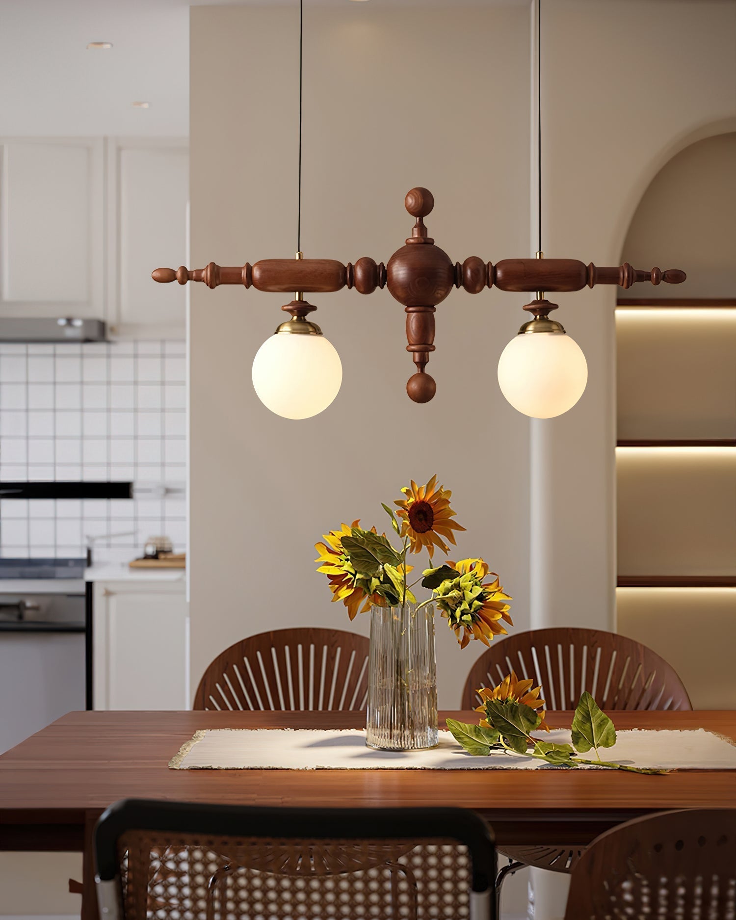 Isilira Suspension linéaire classique en bois et verre - Neutralighting