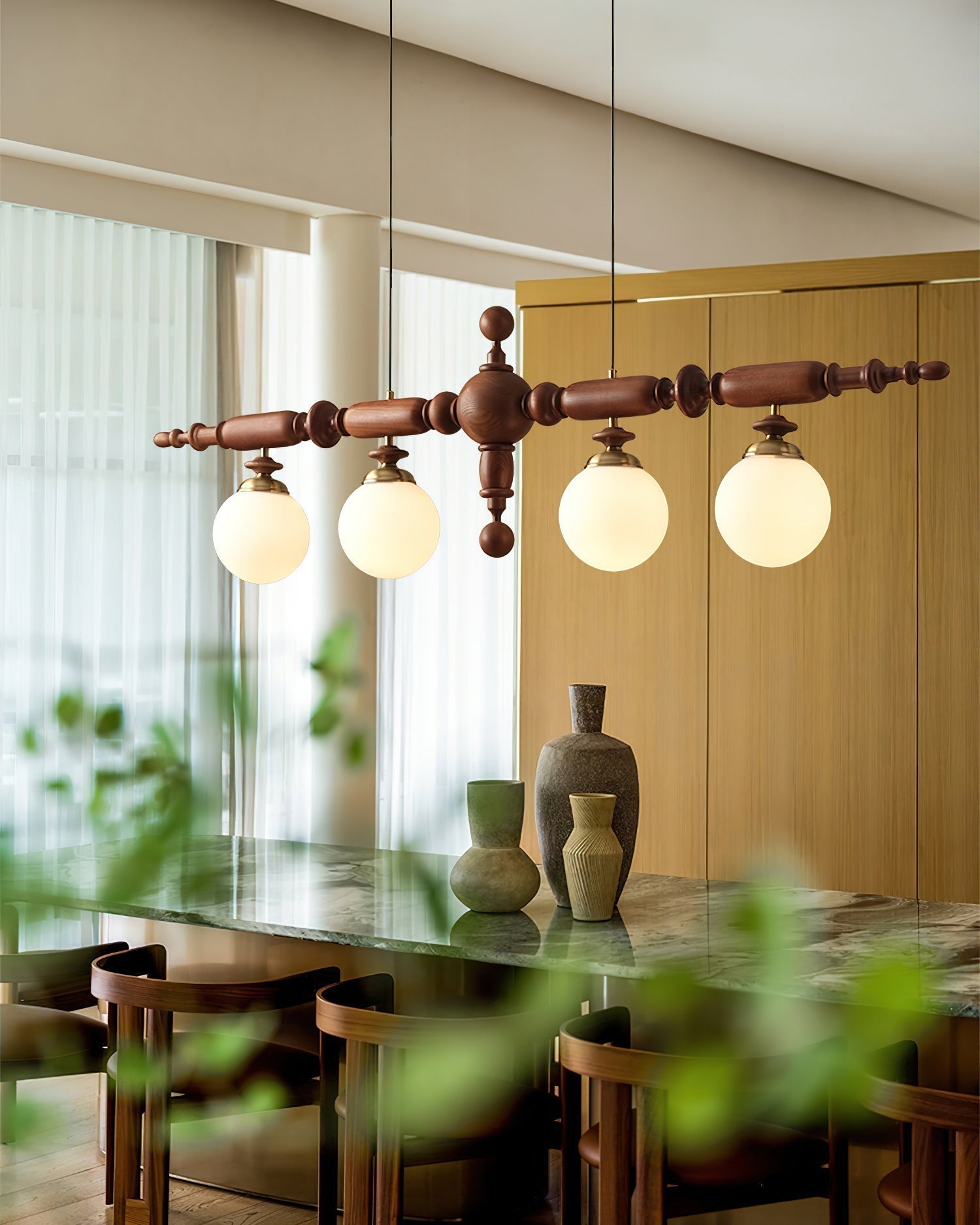 Isilira Suspension linéaire classique en bois et verre - Neutralighting