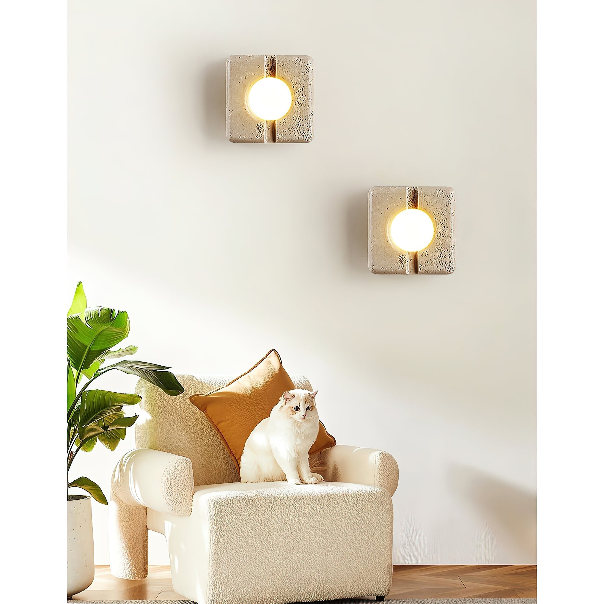 Kosmo Modern Minimalist Clear Travertine Wall Lamp - Lamp Copper