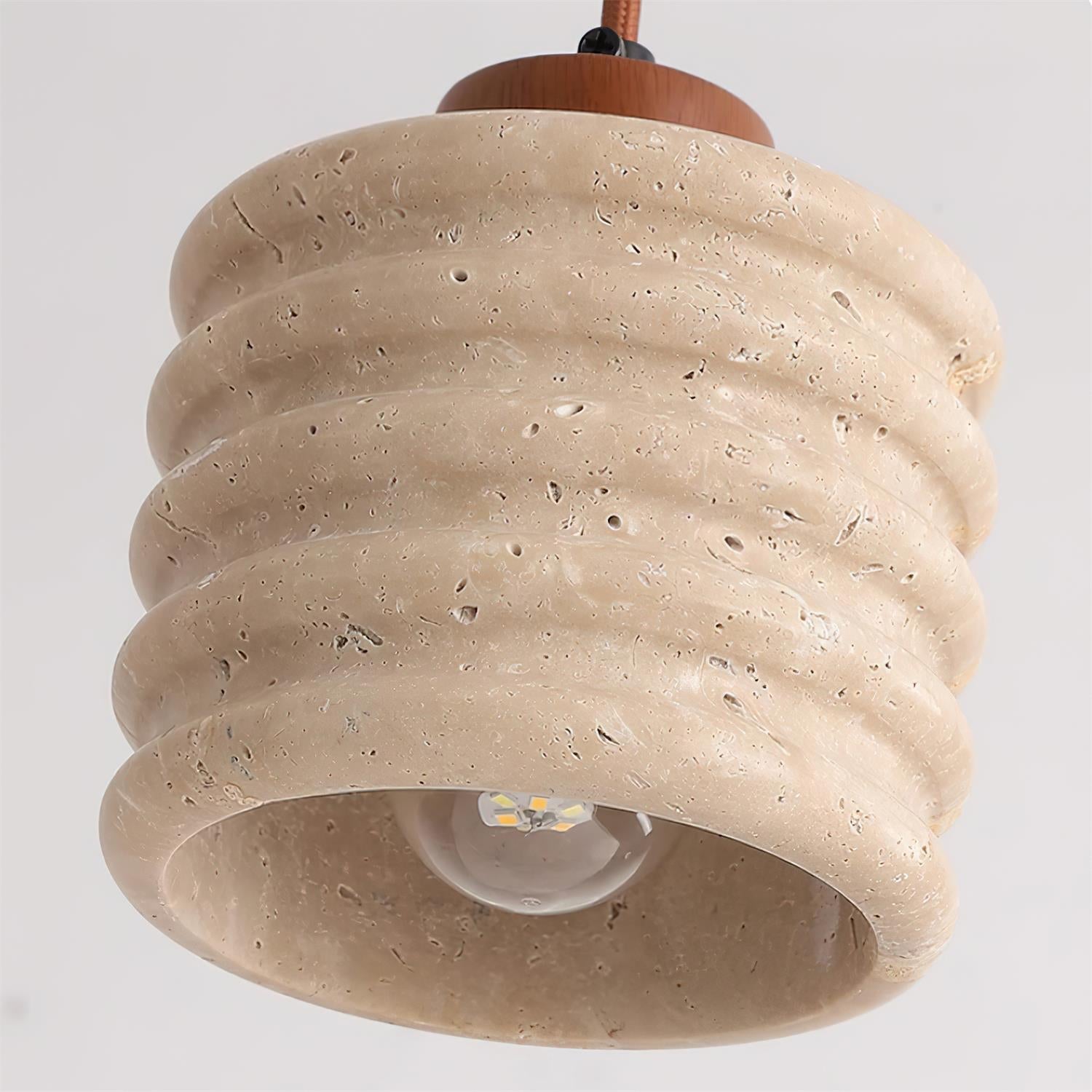 Pendant Lamp Travertine Ripple Shade Walnut Wood Organic Wabi-Sabi - Letslighting