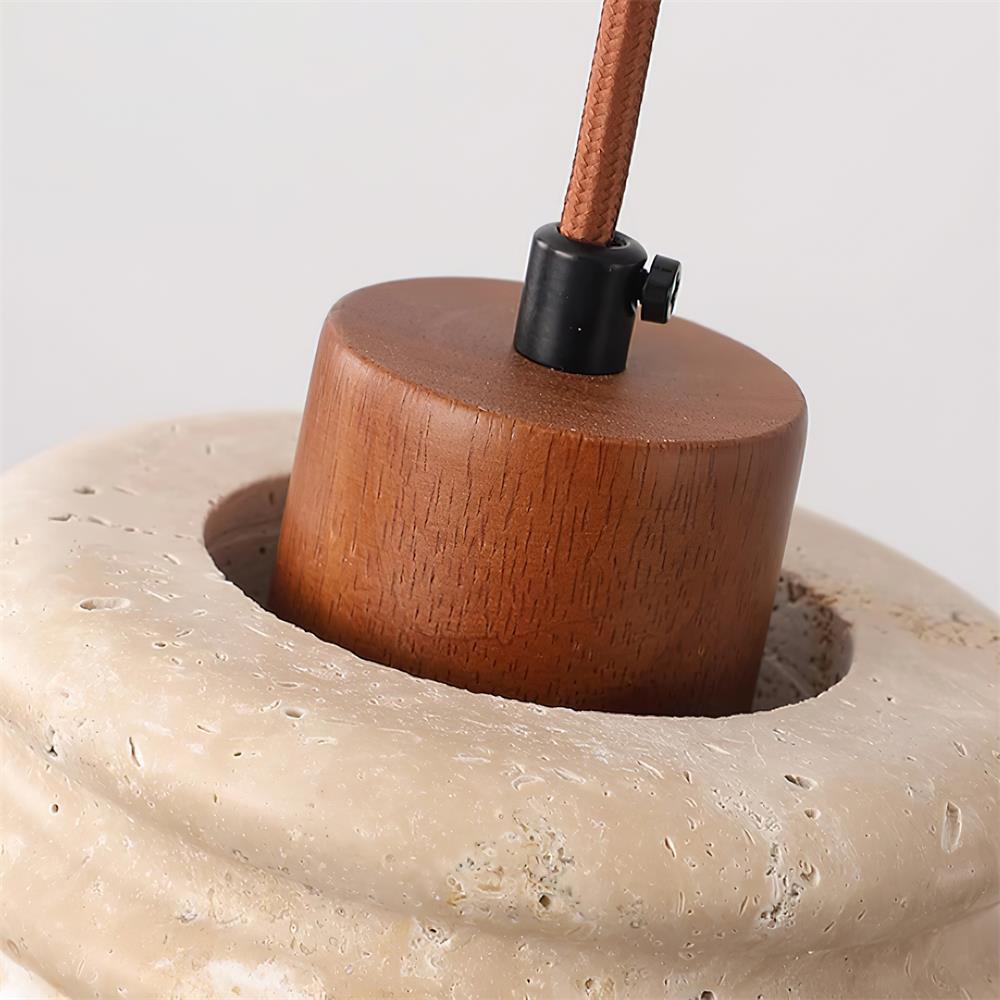 Pendant Lamp Travertine Ripple Shade Walnut Wood Organic Wabi-Sabi - Letslighting