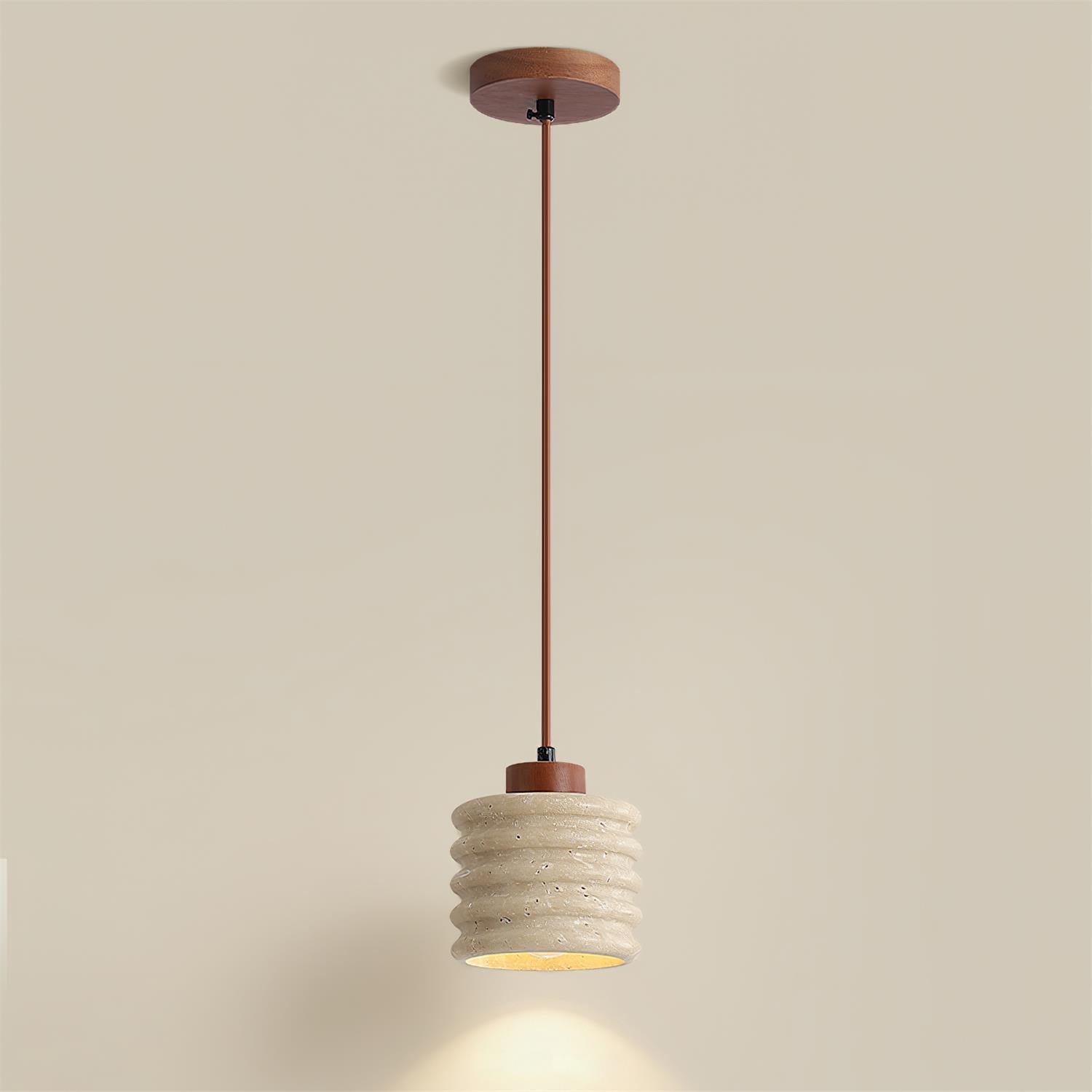 Pendant Lamp Travertine Ripple Shade Walnut Wood Organic Wabi-Sabi - Letslighting
