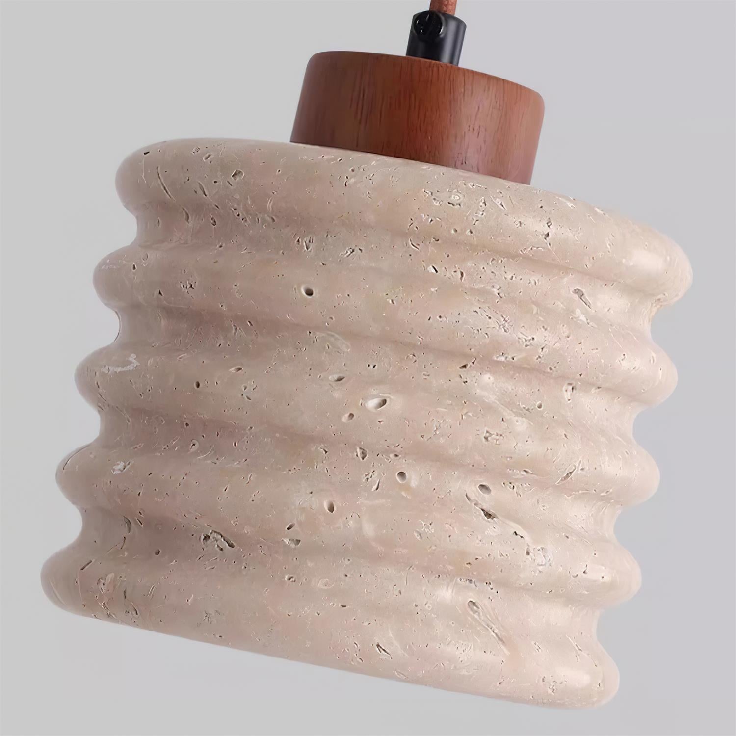 Pendant Lamp Travertine Ripple Shade Walnut Wood Organic Wabi-Sabi - Letslighting