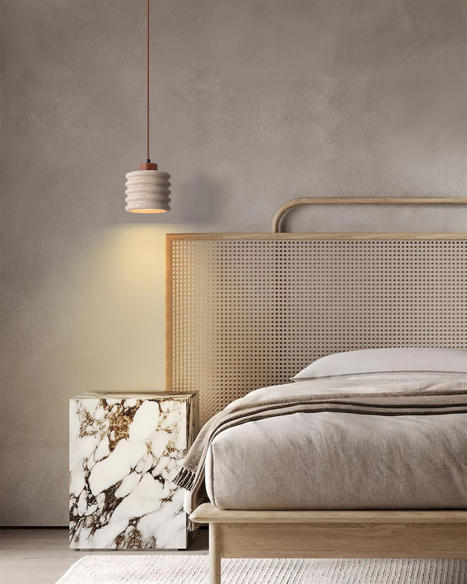 Pendant Lamp Travertine Ripple Shade Walnut Wood Organic Wabi-Sabi - Letslighting