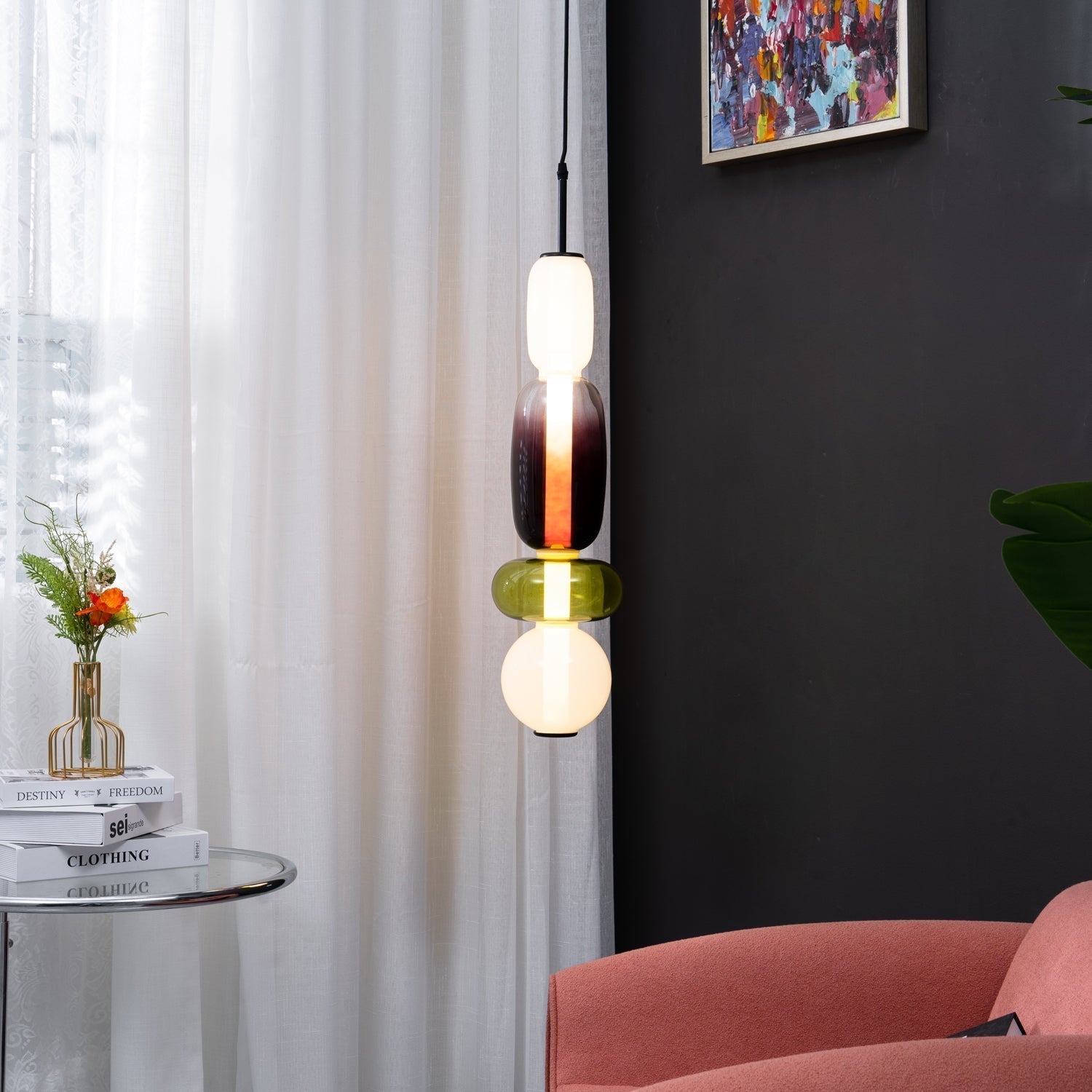 Zodore Premium Art Stained Glass Pendant Lamp - Lamp Copper