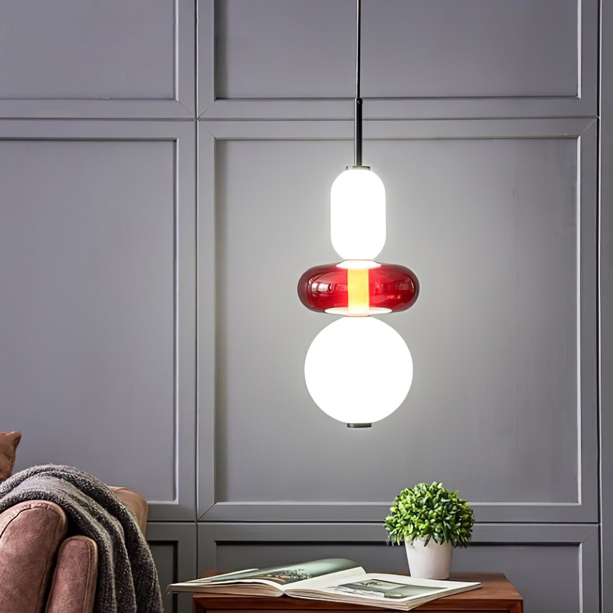 Zodore Premium Art Stained Glass Pendant Lamp - Lamp Copper