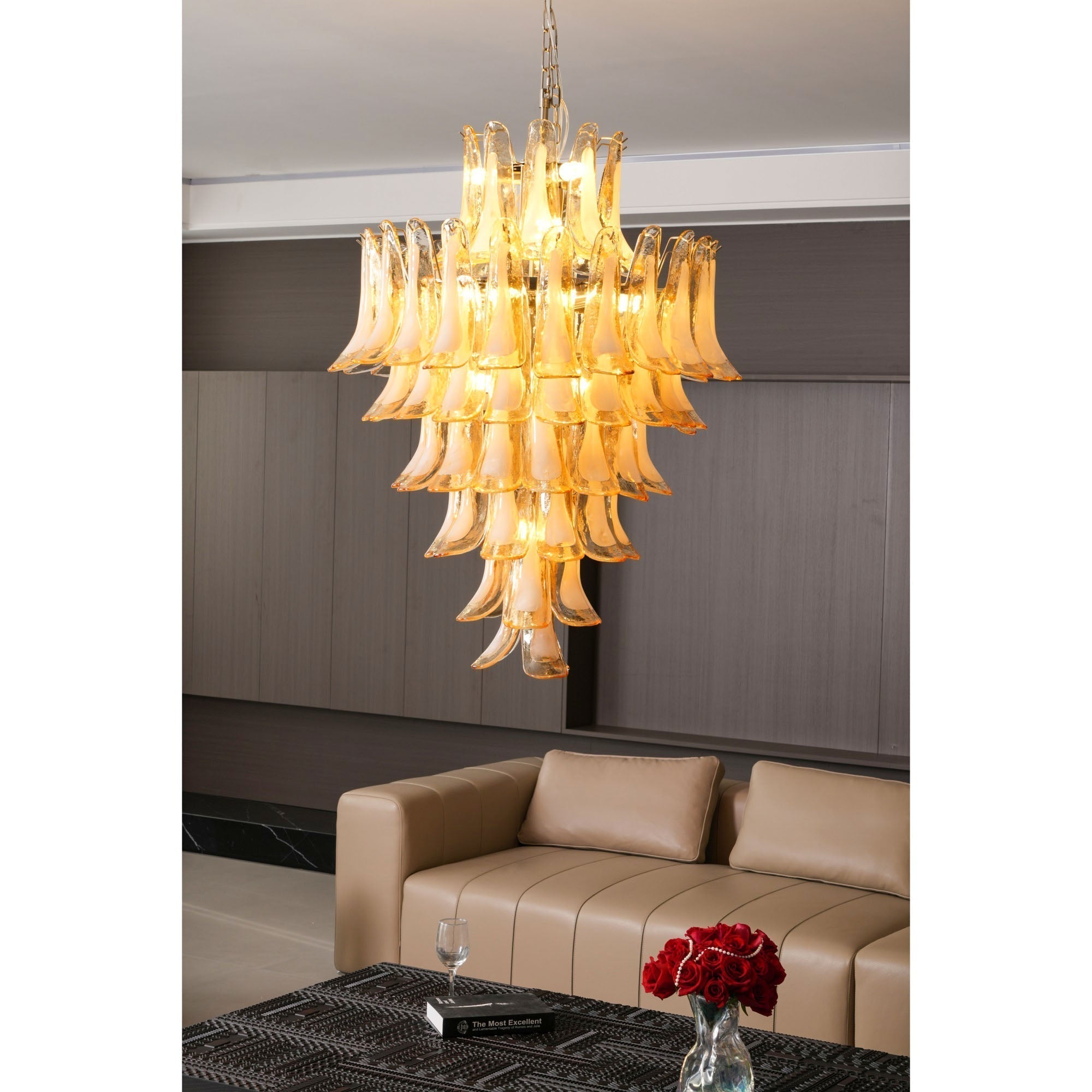 Aurora Chandelier Amber Murano Glass Petal Layered Luxury - Letslighting