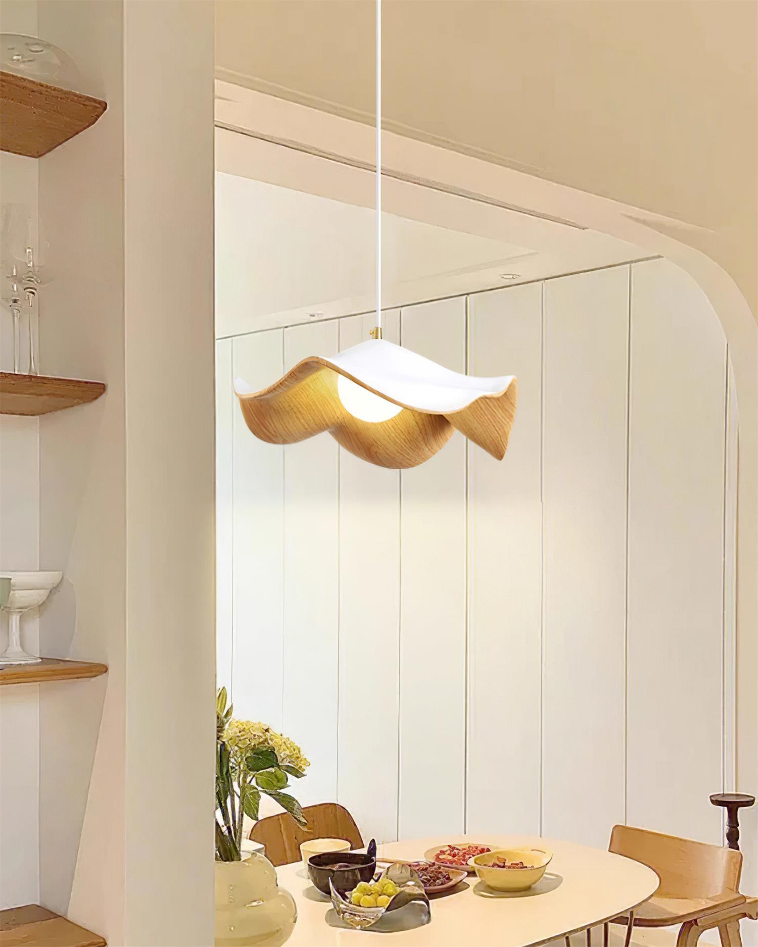 Brioce Suspension avec abat-jour en résine blanc et noyer pour salon et salle à manger - Neutralighting
