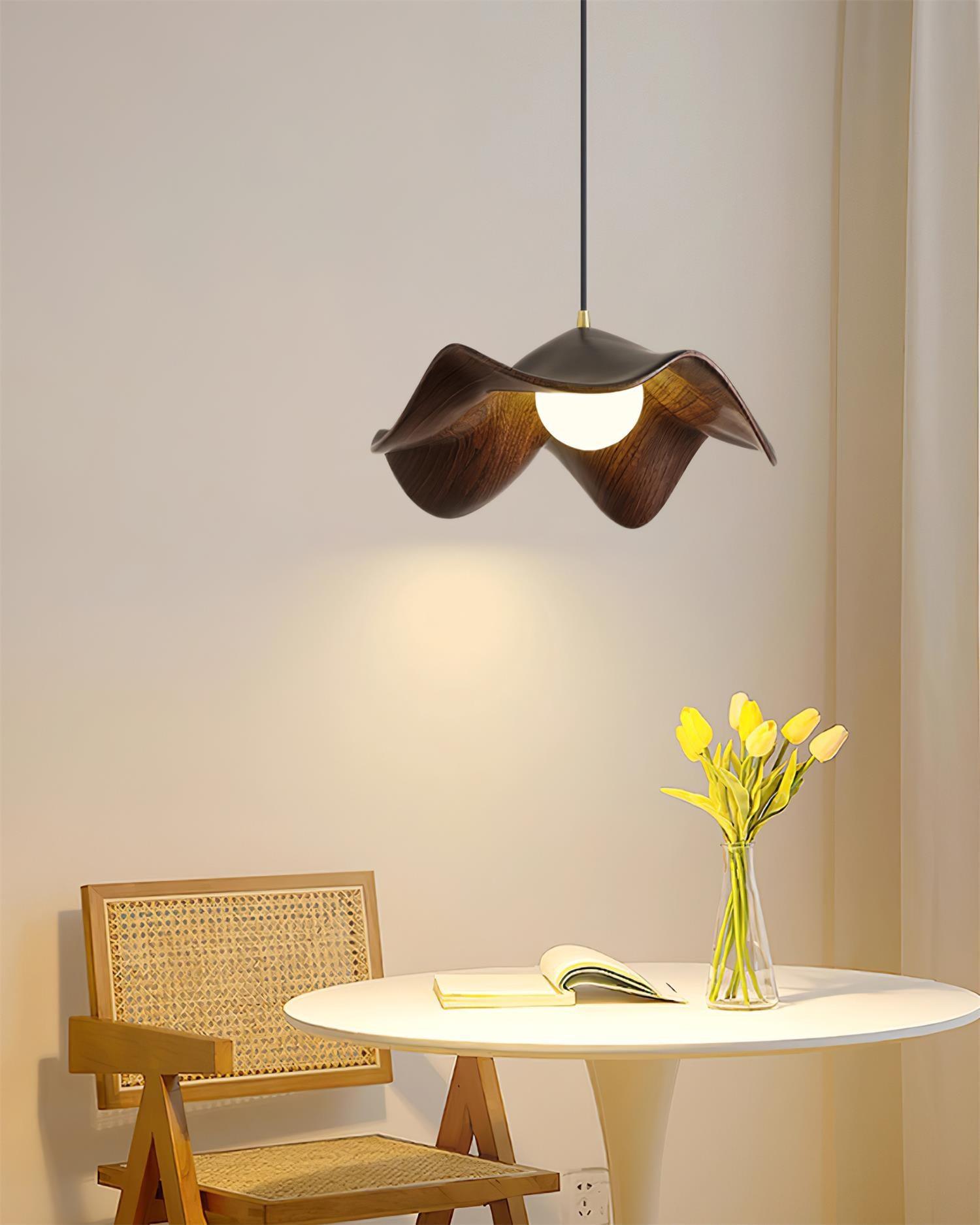 Brioce Suspension avec abat-jour en résine blanc et noyer pour salon et salle à manger - Neutralighting
