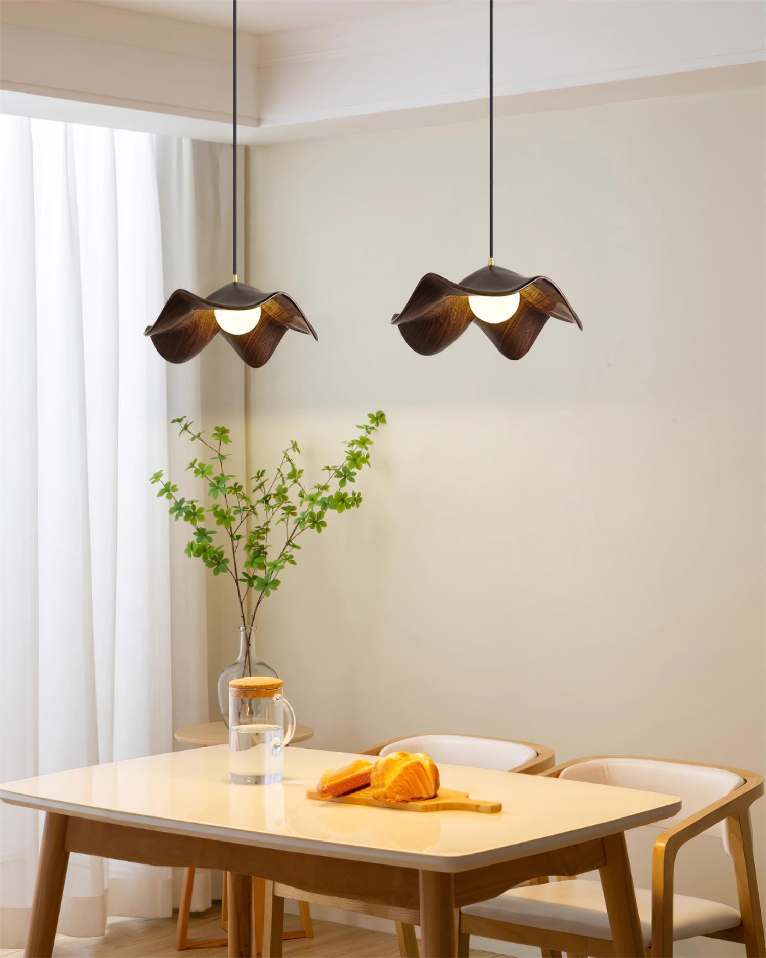 Brioce Suspension avec abat-jour en résine blanc et noyer pour salon et salle à manger - Neutralighting