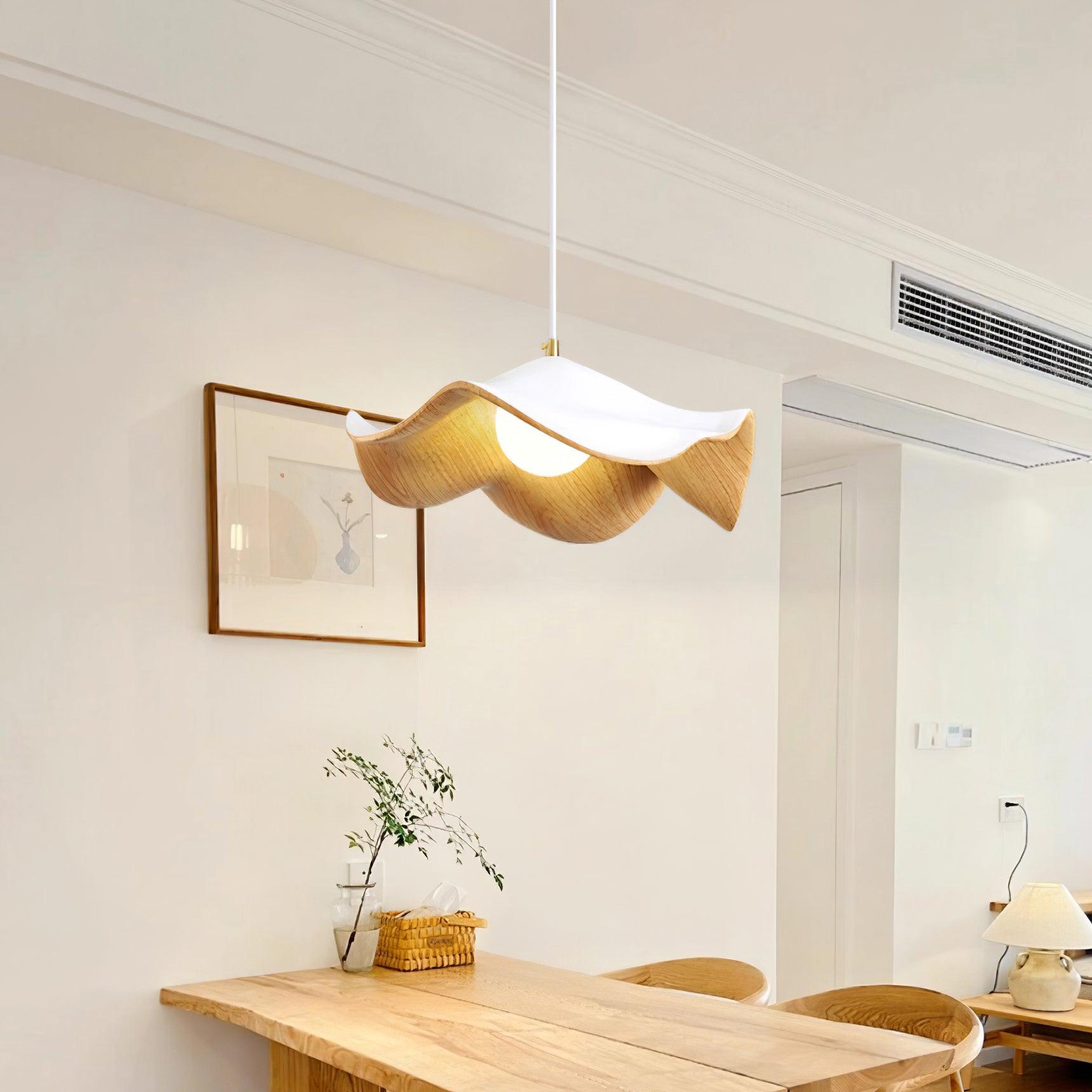 Brioce Suspension avec abat-jour en résine blanc et noyer pour salon et salle à manger - Neutralighting