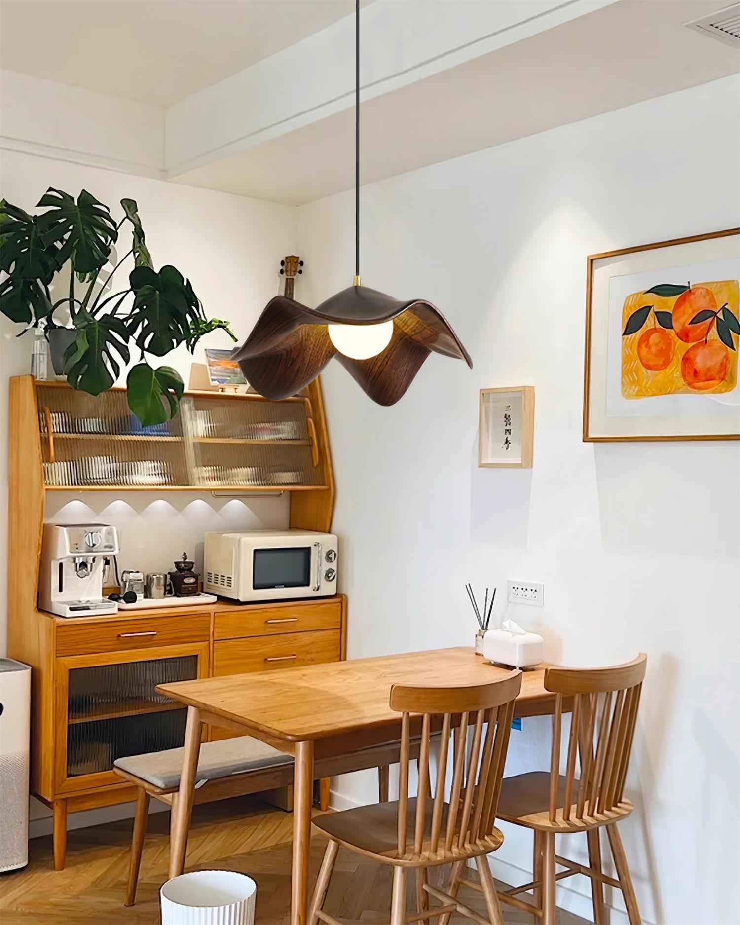 Brioce Suspension avec abat-jour en résine blanc et noyer pour salon et salle à manger - Neutralighting