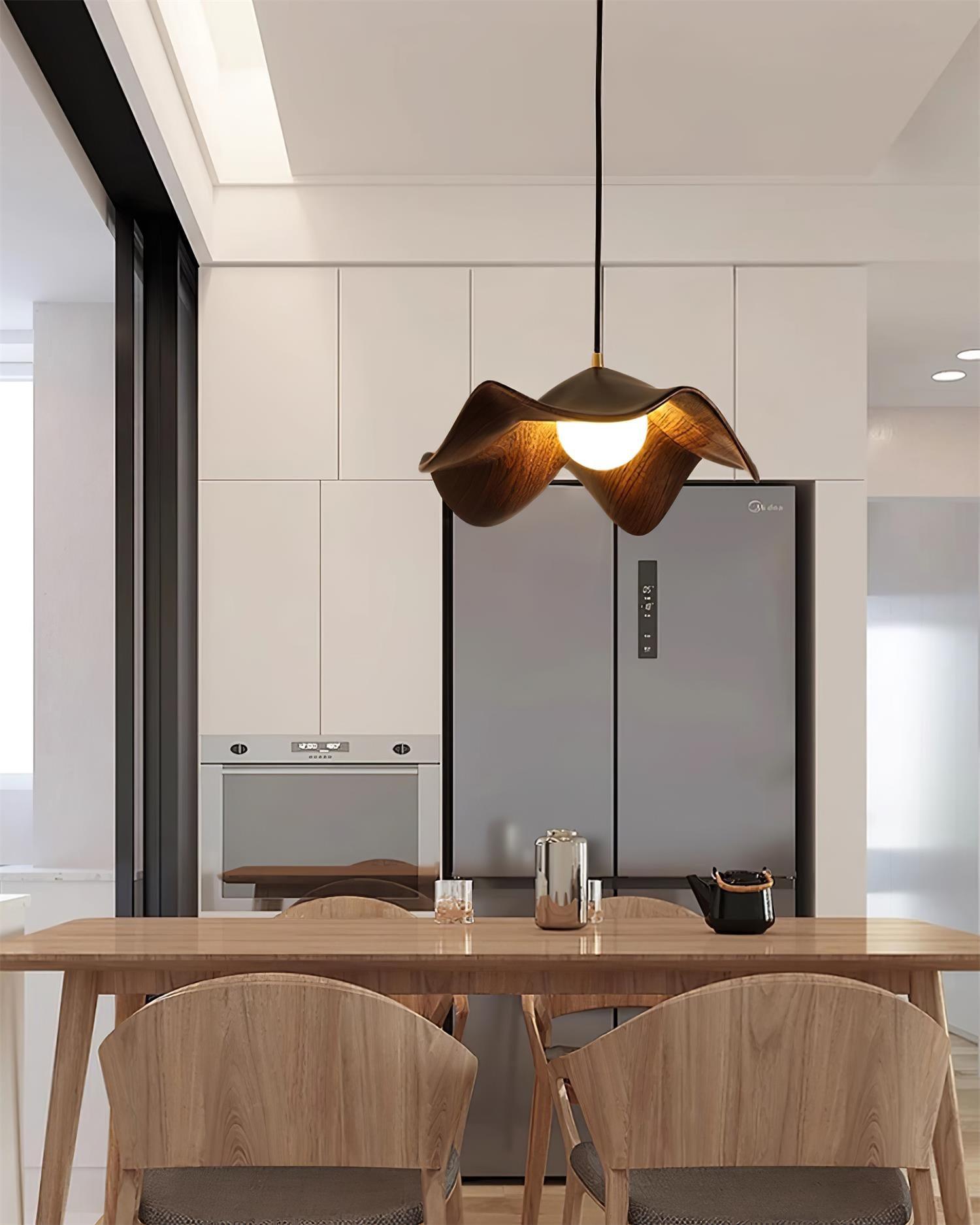 Brioce Suspension avec abat-jour en résine blanc et noyer pour salon et salle à manger - Neutralighting