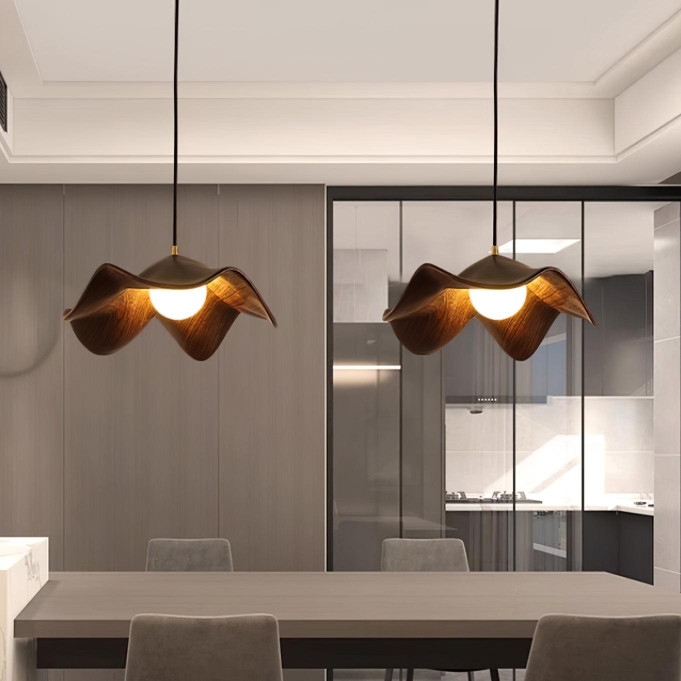 Brioce Suspension avec abat-jour en résine blanc et noyer pour salon et salle à manger - Neutralighting