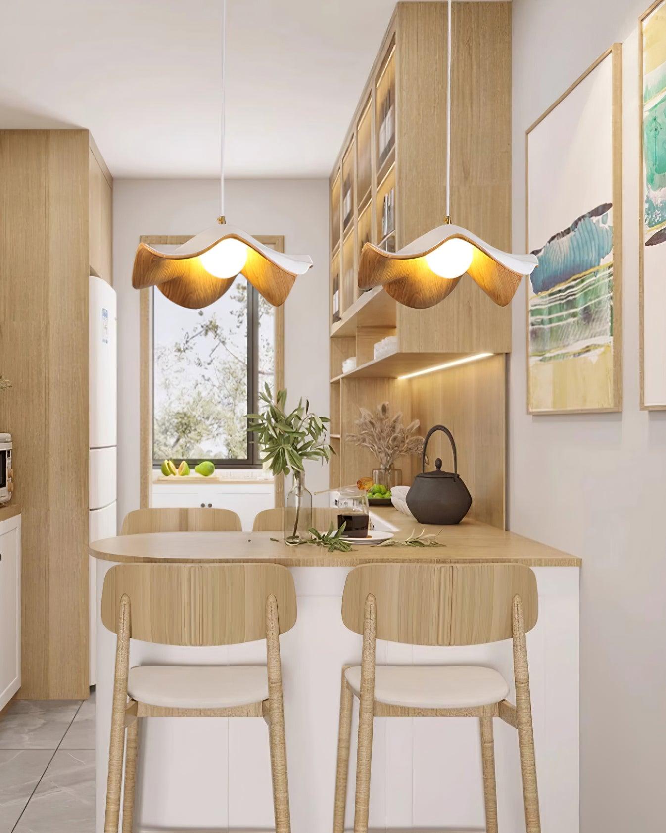 Brioce Suspension avec abat-jour en résine blanc et noyer pour salon et salle à manger - Neutralighting