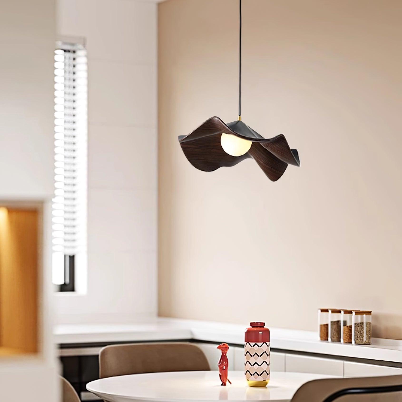 Brioce Suspension avec abat-jour en résine blanc et noyer pour salon et salle à manger - Neutralighting
