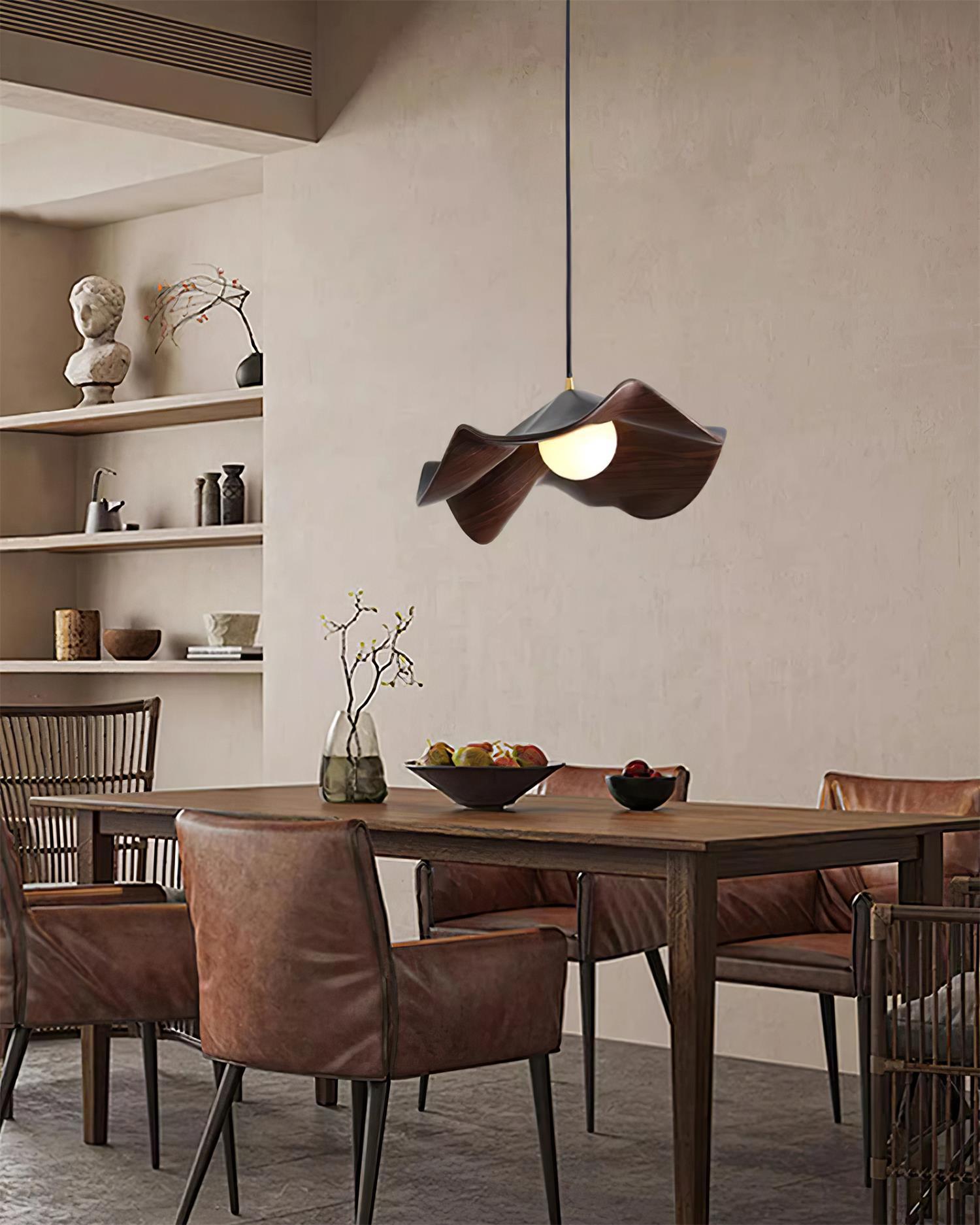Brioce Suspension avec abat-jour en résine blanc et noyer pour salon et salle à manger - Neutralighting