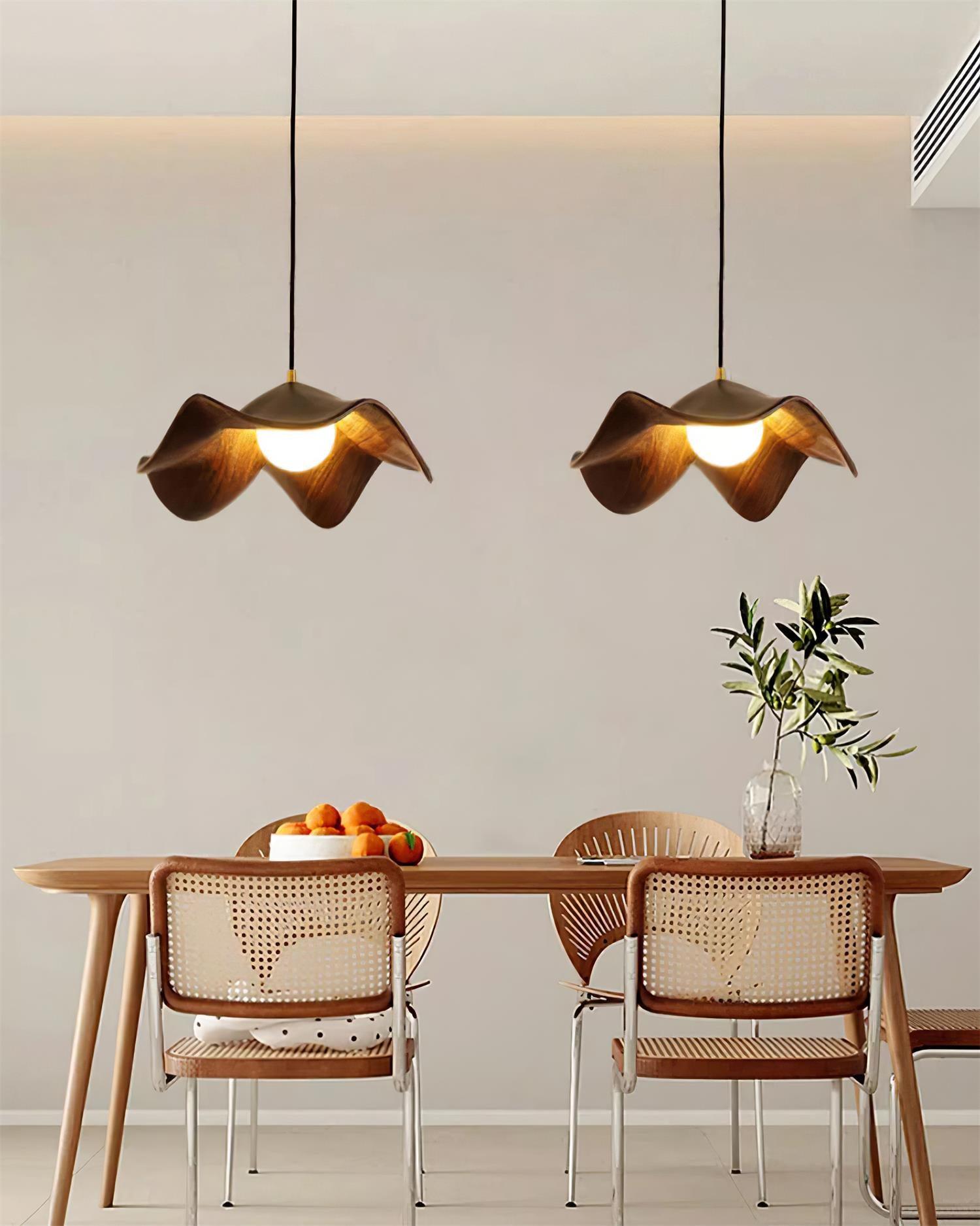 Brioce Suspension avec abat-jour en résine blanc et noyer pour salon et salle à manger - Neutralighting