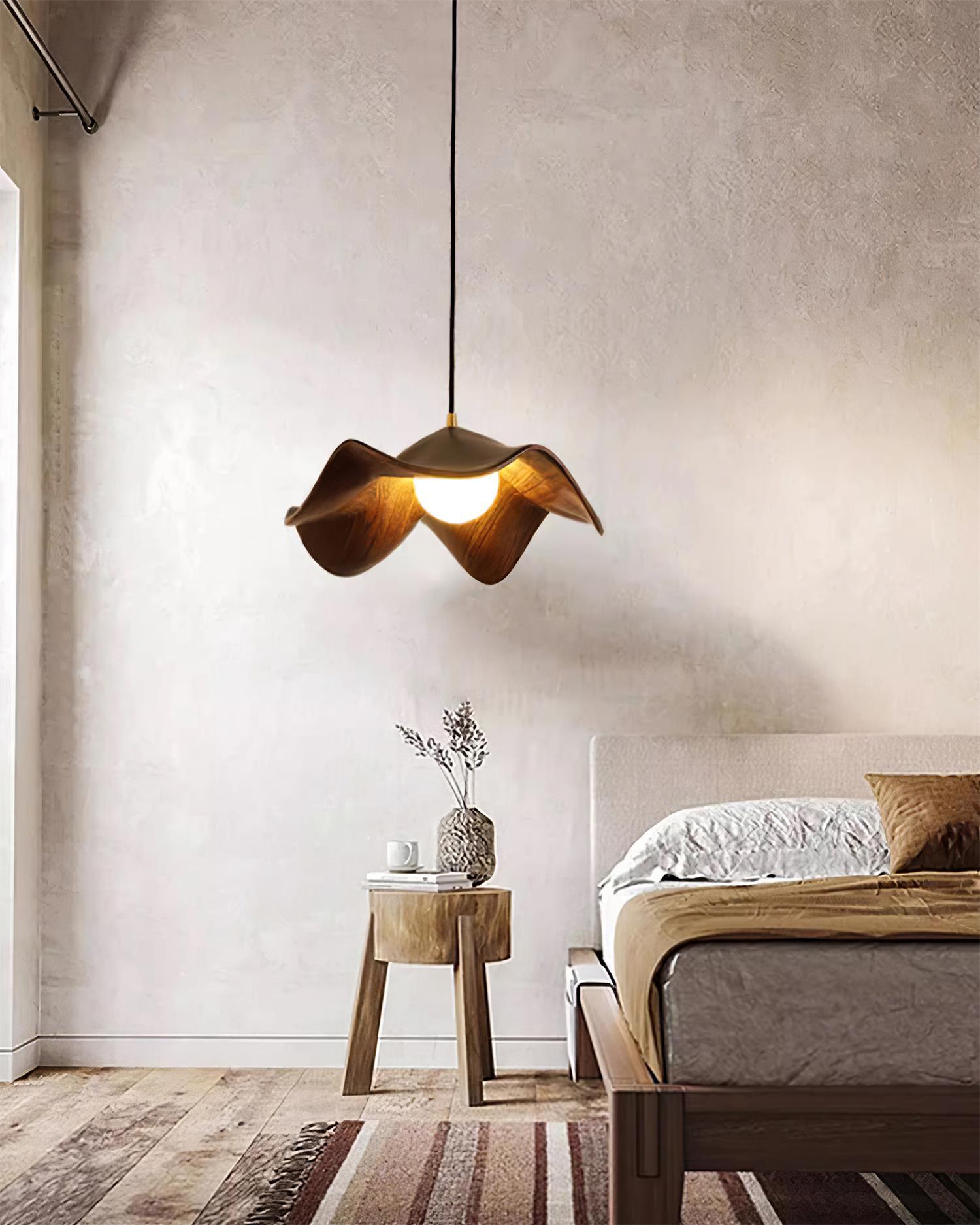 Brioce Suspension avec abat-jour en résine blanc et noyer pour salon et salle à manger - Neutralighting