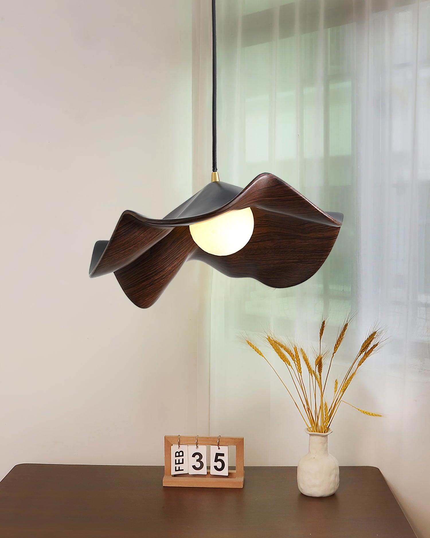 Brioce Suspension avec abat-jour en résine blanc et noyer pour salon et salle à manger - Neutralighting