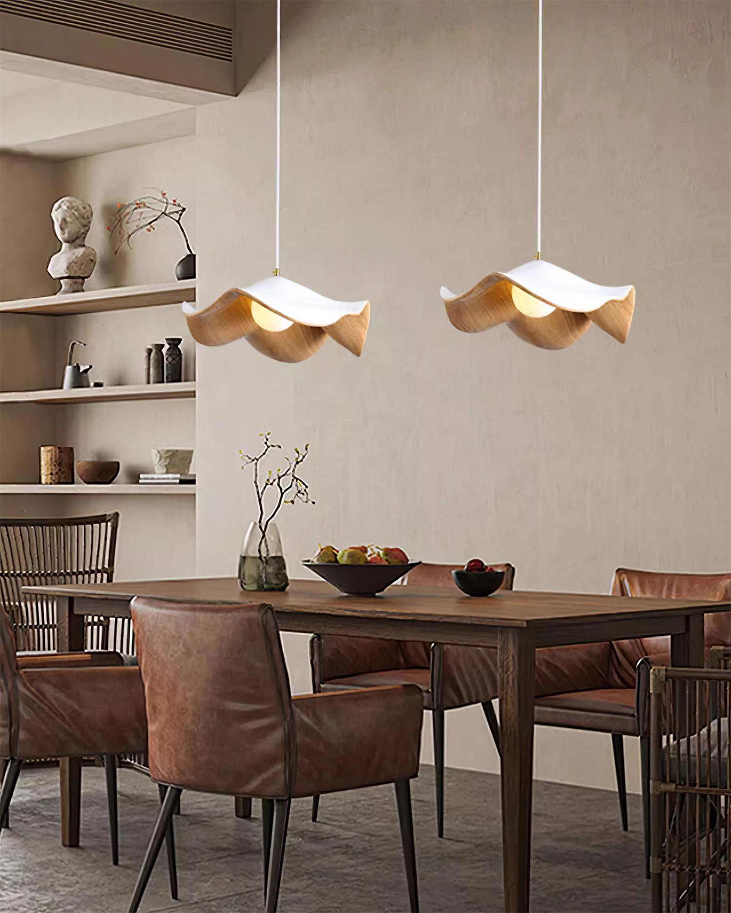 Brioce Suspension avec abat-jour en résine blanc et noyer pour salon et salle à manger - Neutralighting