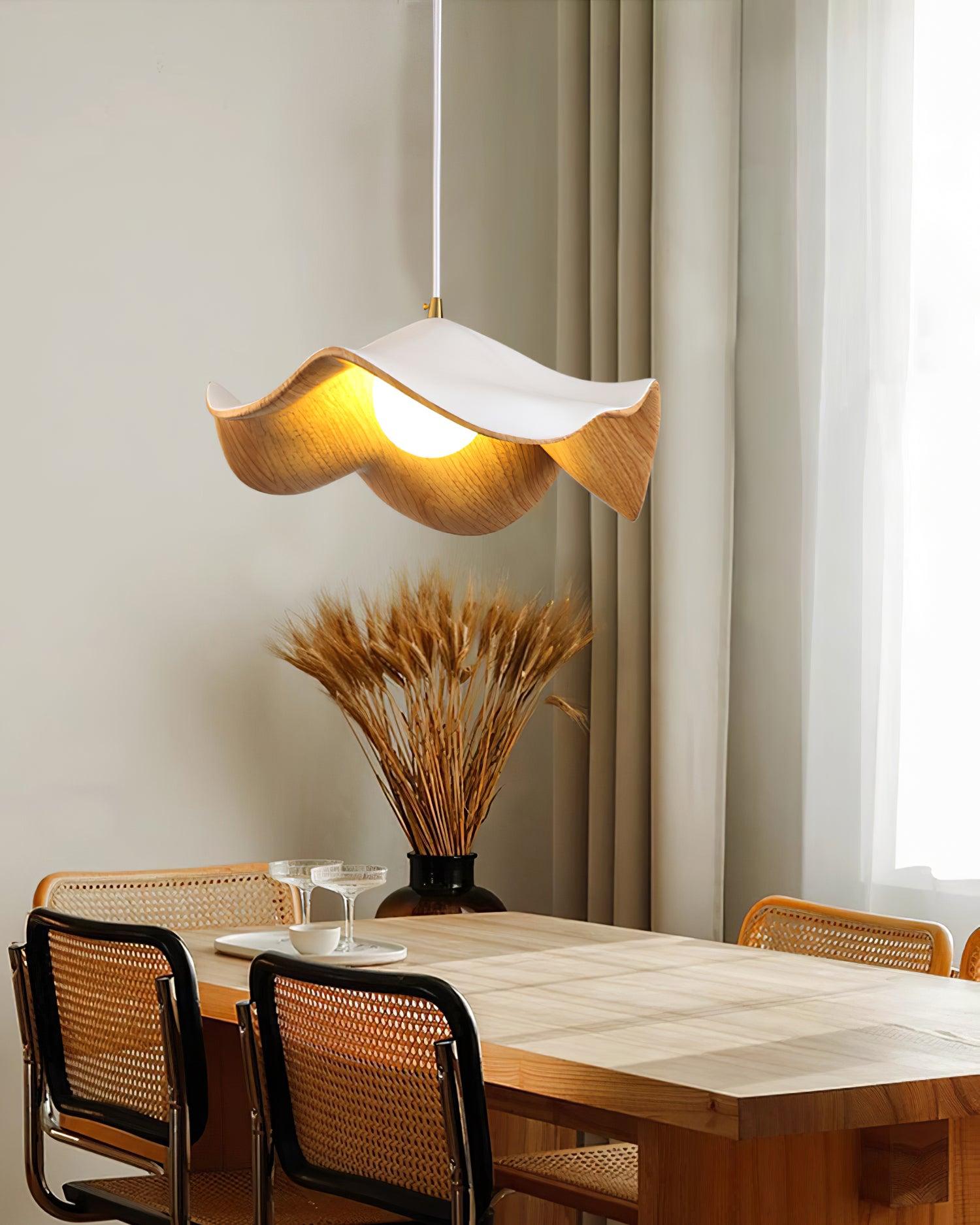 Brioce Suspension avec abat-jour en résine blanc et noyer pour salon et salle à manger - Neutralighting