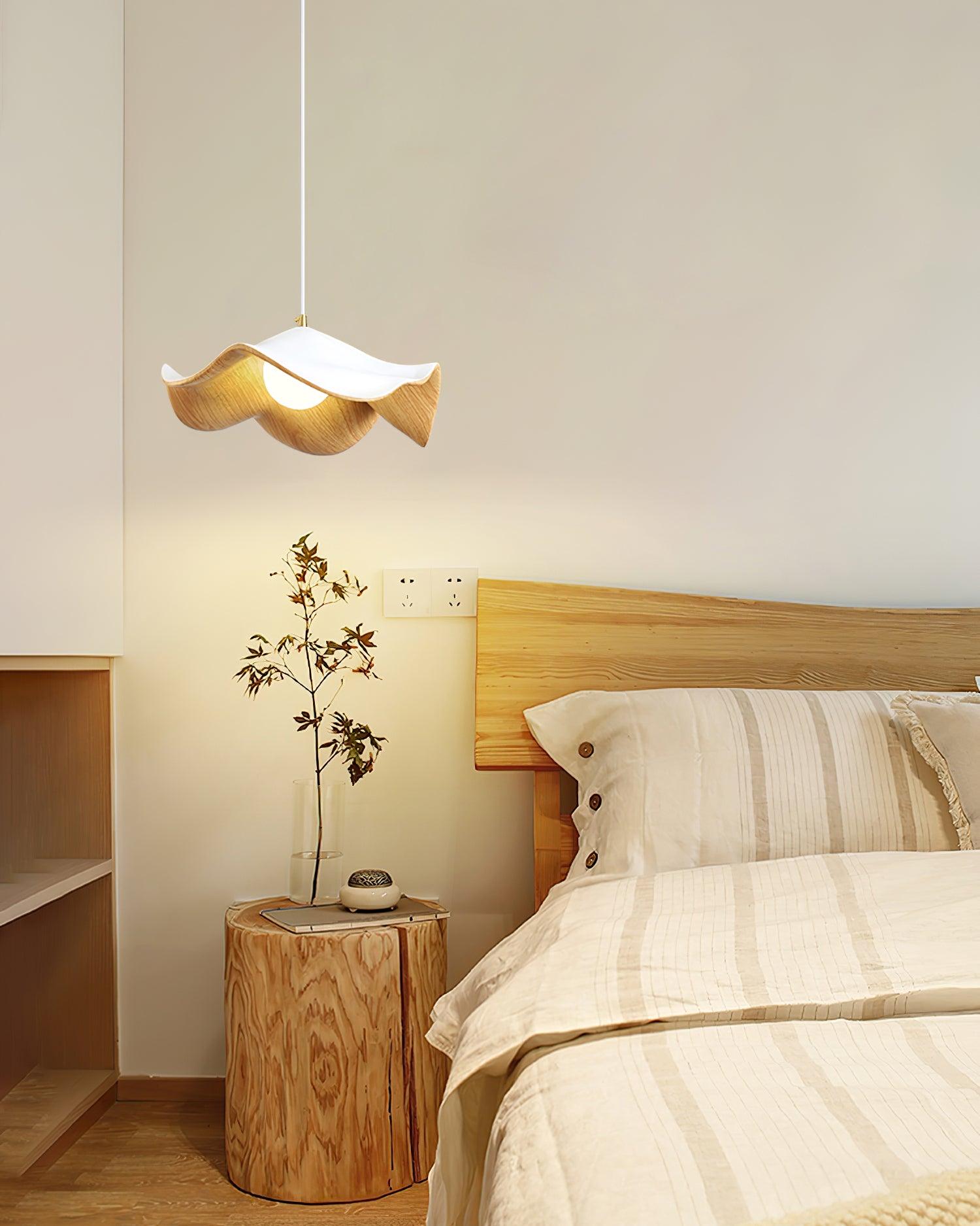 Brioce Suspension avec abat-jour en résine blanc et noyer pour salon et salle à manger - Neutralighting