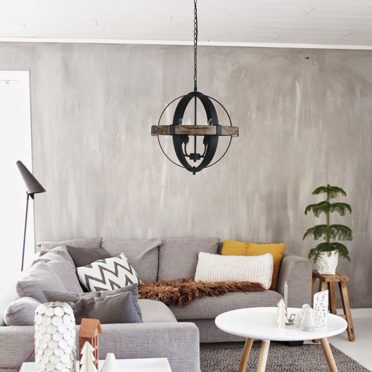 Luxe Lampe Pendante en Métal et Bois Industriel Vintage - Neutralighting