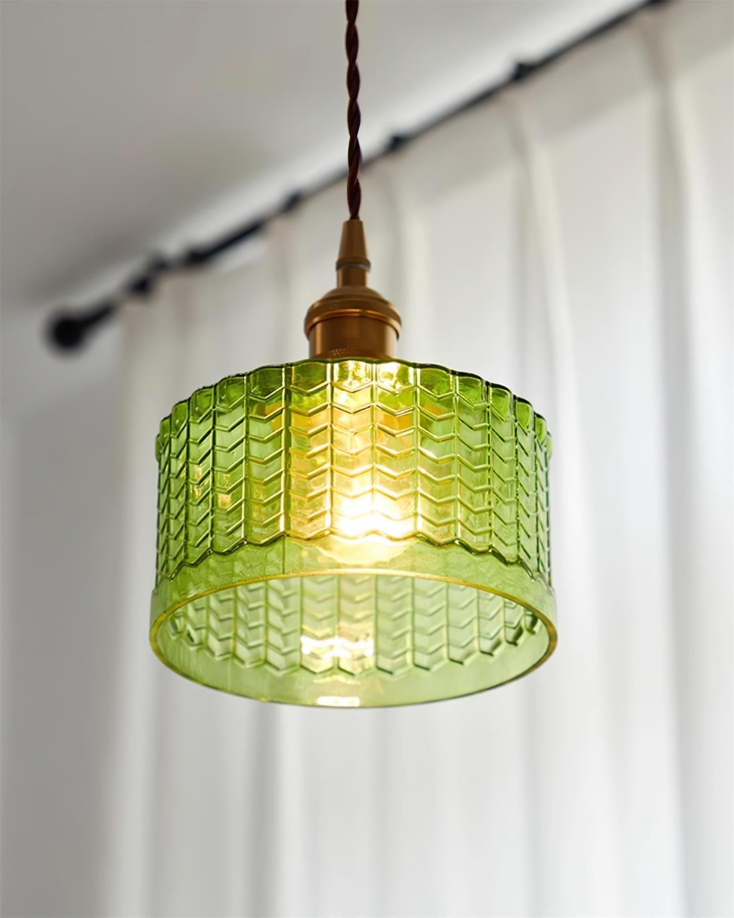 Cavella Suspension Lampe en Verre Texturé Vert Vintage - Neutralighting