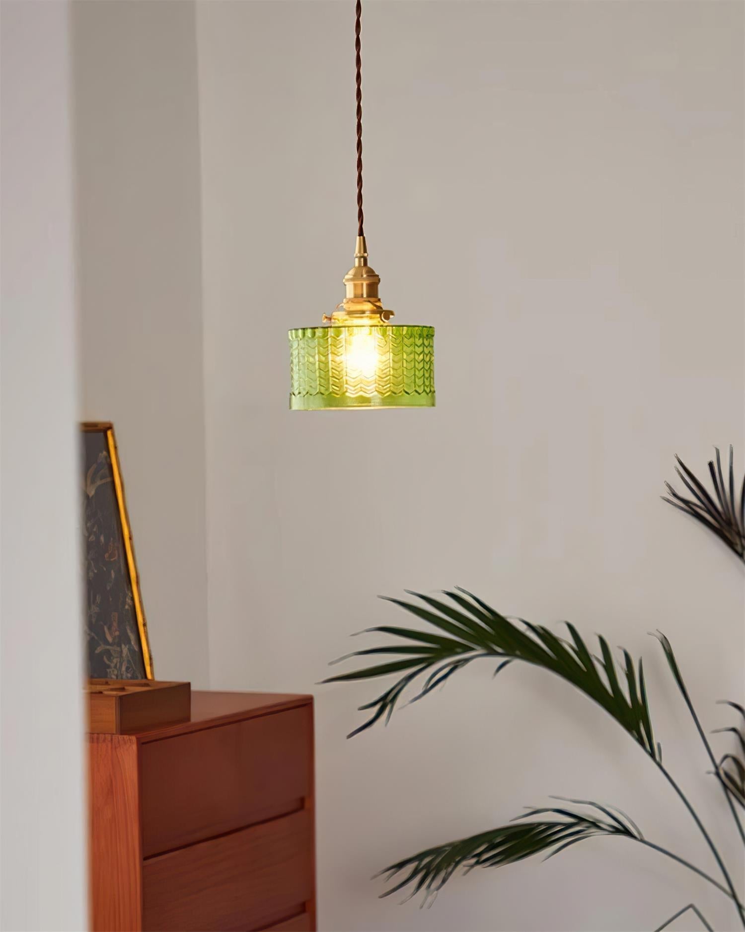 Cavella Suspension Lampe en Verre Texturé Vert Vintage - Neutralighting
