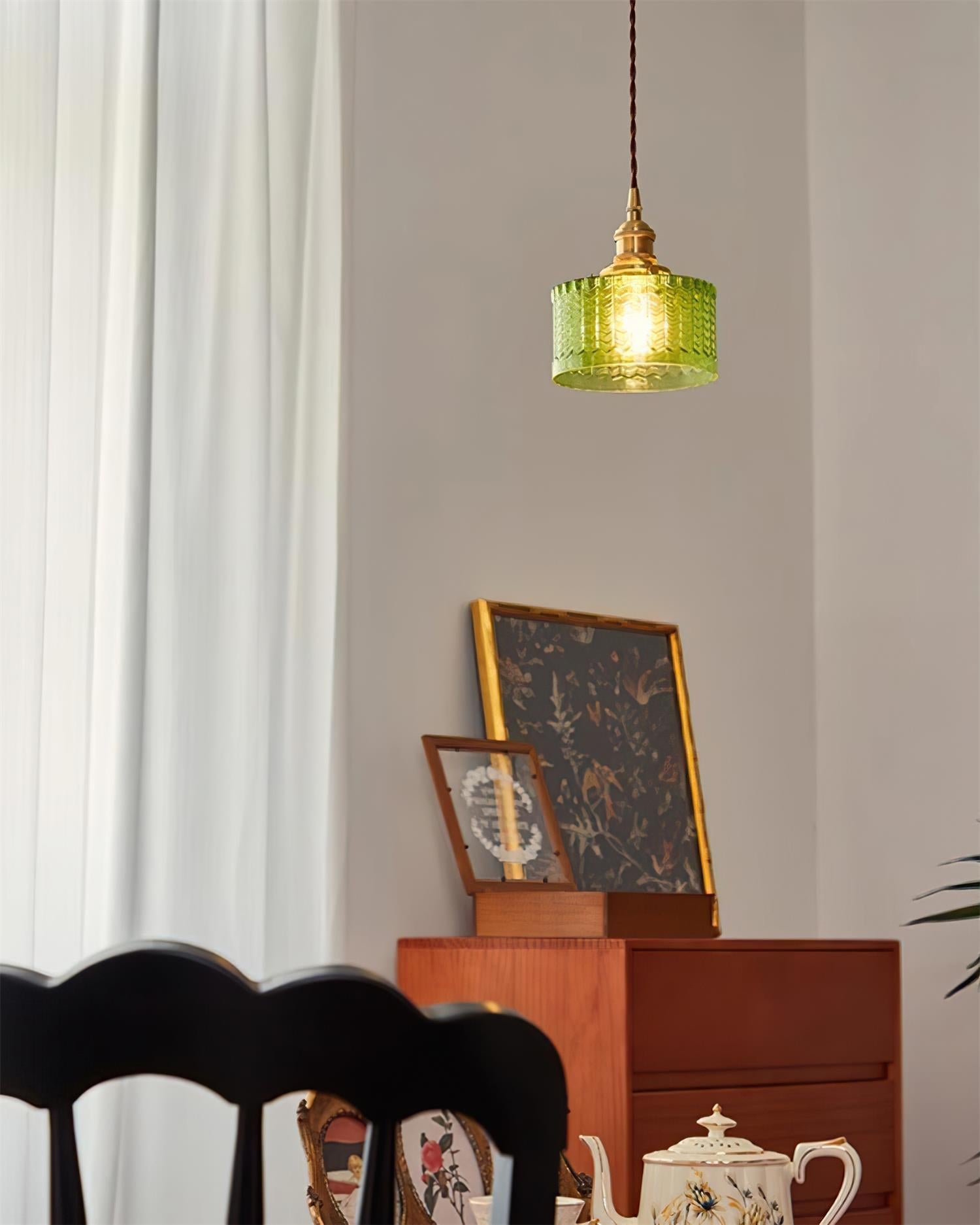 Cavella Suspension Lampe en Verre Texturé Vert Vintage - Neutralighting