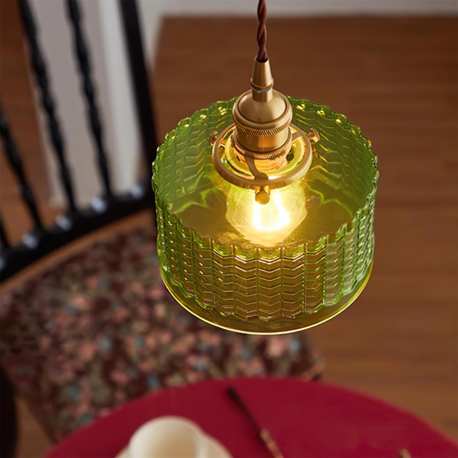 Cavella Suspension Lampe en Verre Texturé Vert Vintage - Neutralighting