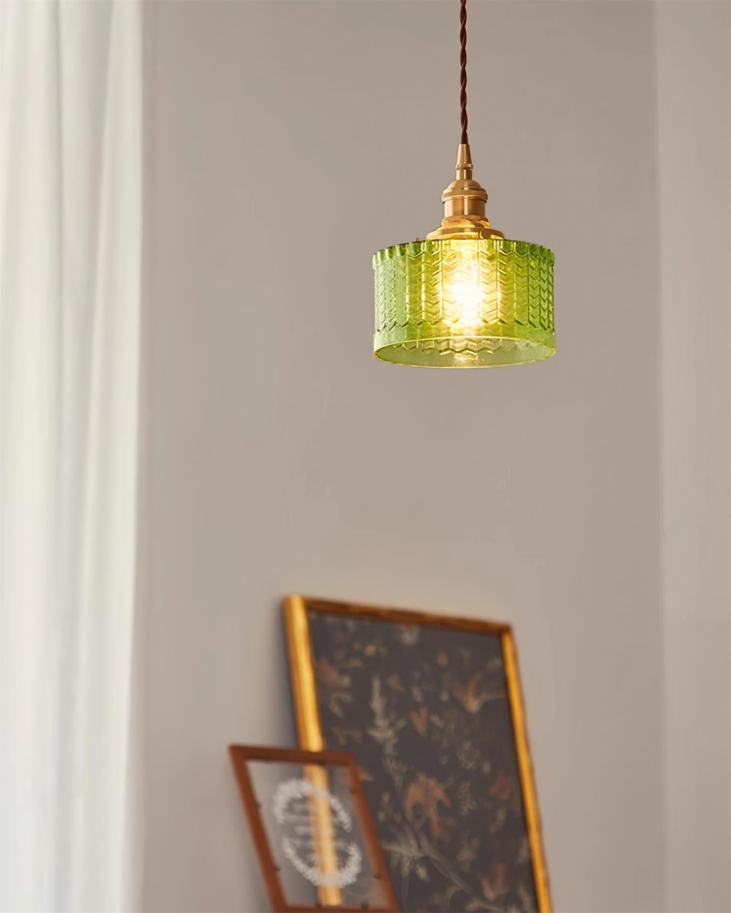 Cavella Suspension Lampe en Verre Texturé Vert Vintage - Neutralighting