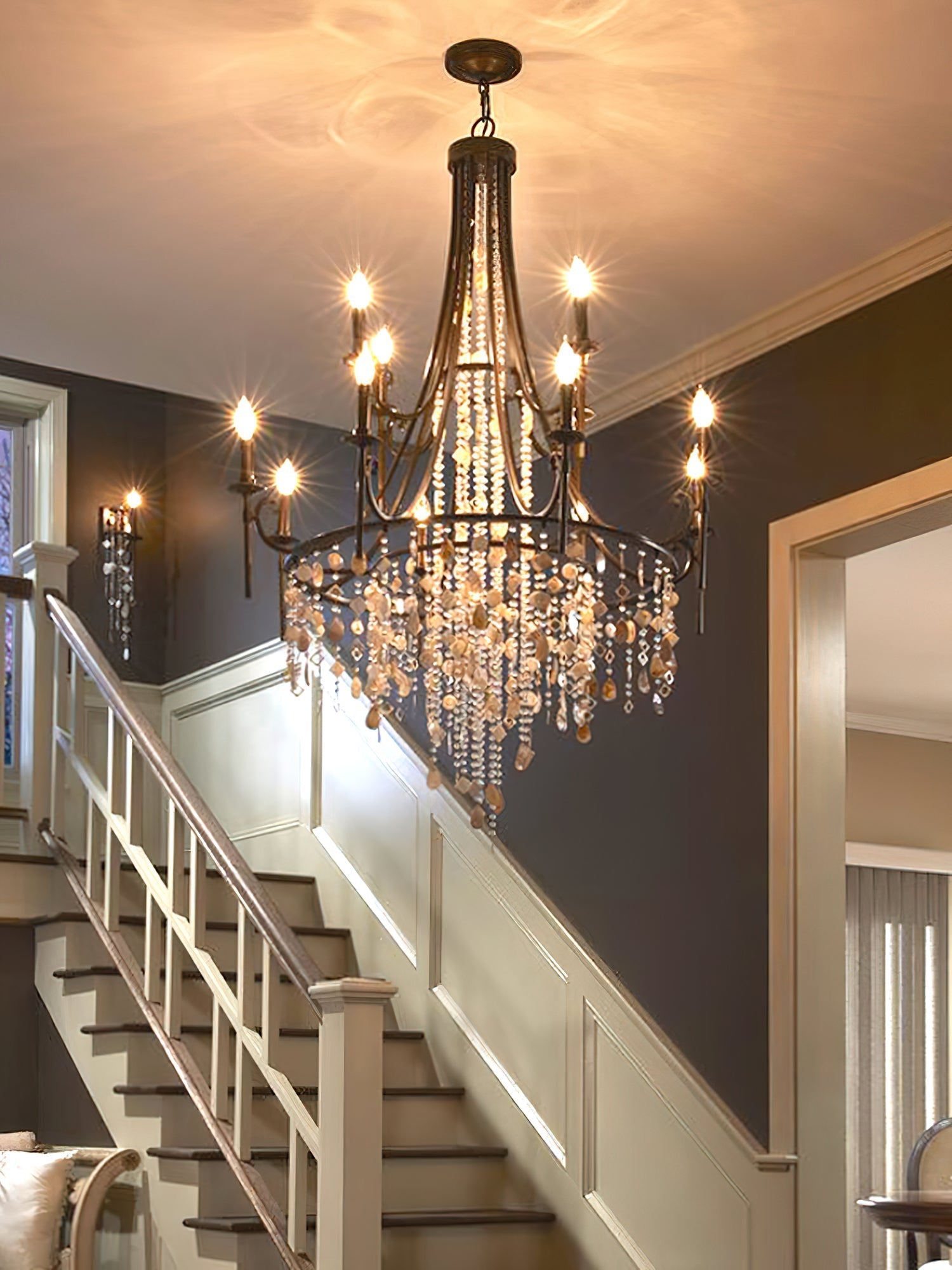 Trove Postmodern Luxury Natural Metal Alabaster Chandelier - Lamp Copper