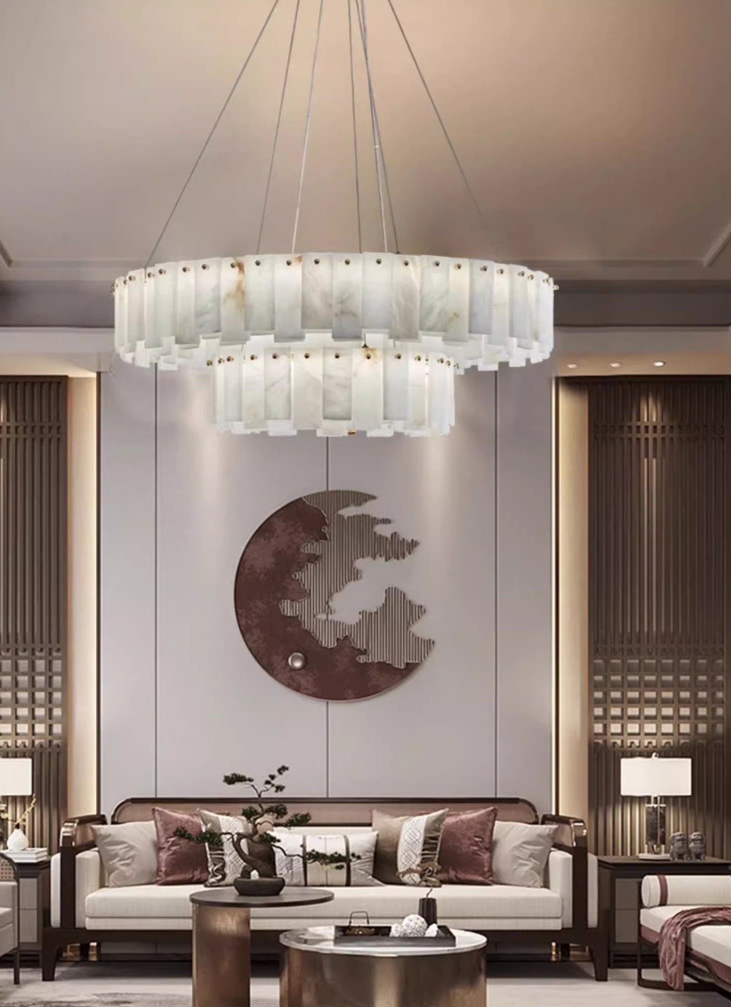 Aero Lustre Rond en Laiton et Albâtre de Luxe Postmoderne - Neutralighting