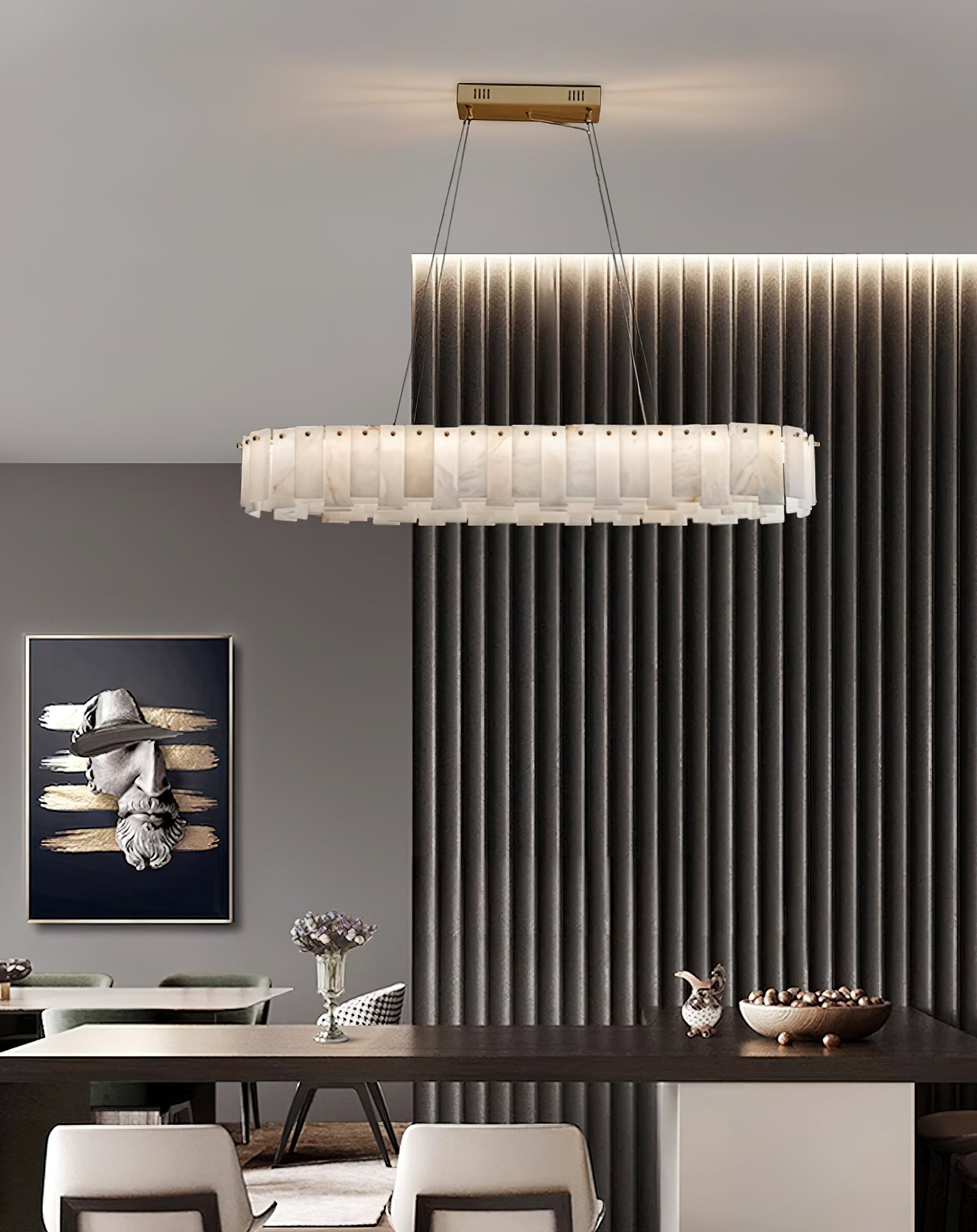 Aero Lustre Rond en Laiton et Albâtre de Luxe Postmoderne - Neutralighting