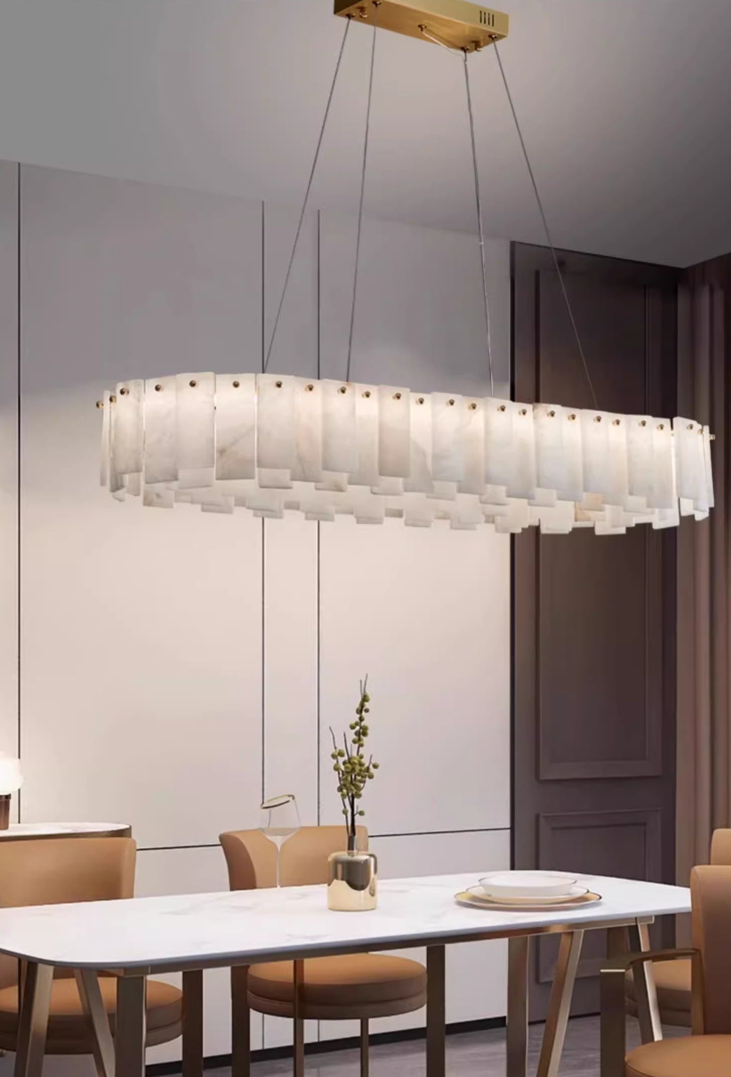 Aero Lustre Rond en Laiton et Albâtre de Luxe Postmoderne - Neutralighting