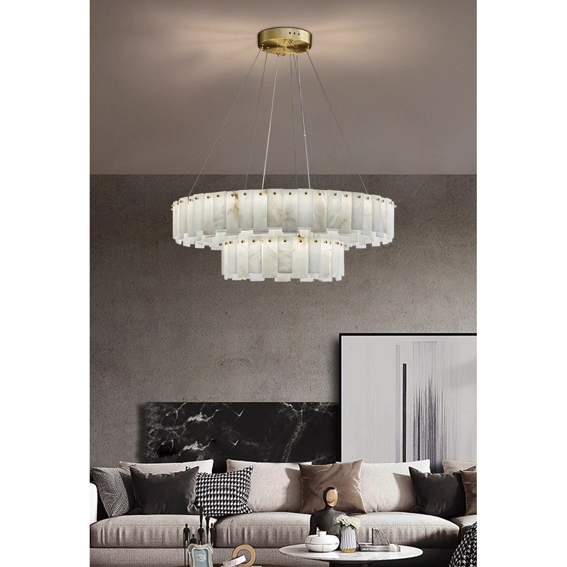 Aero Lustre Rond en Laiton et Albâtre de Luxe Postmoderne - Neutralighting